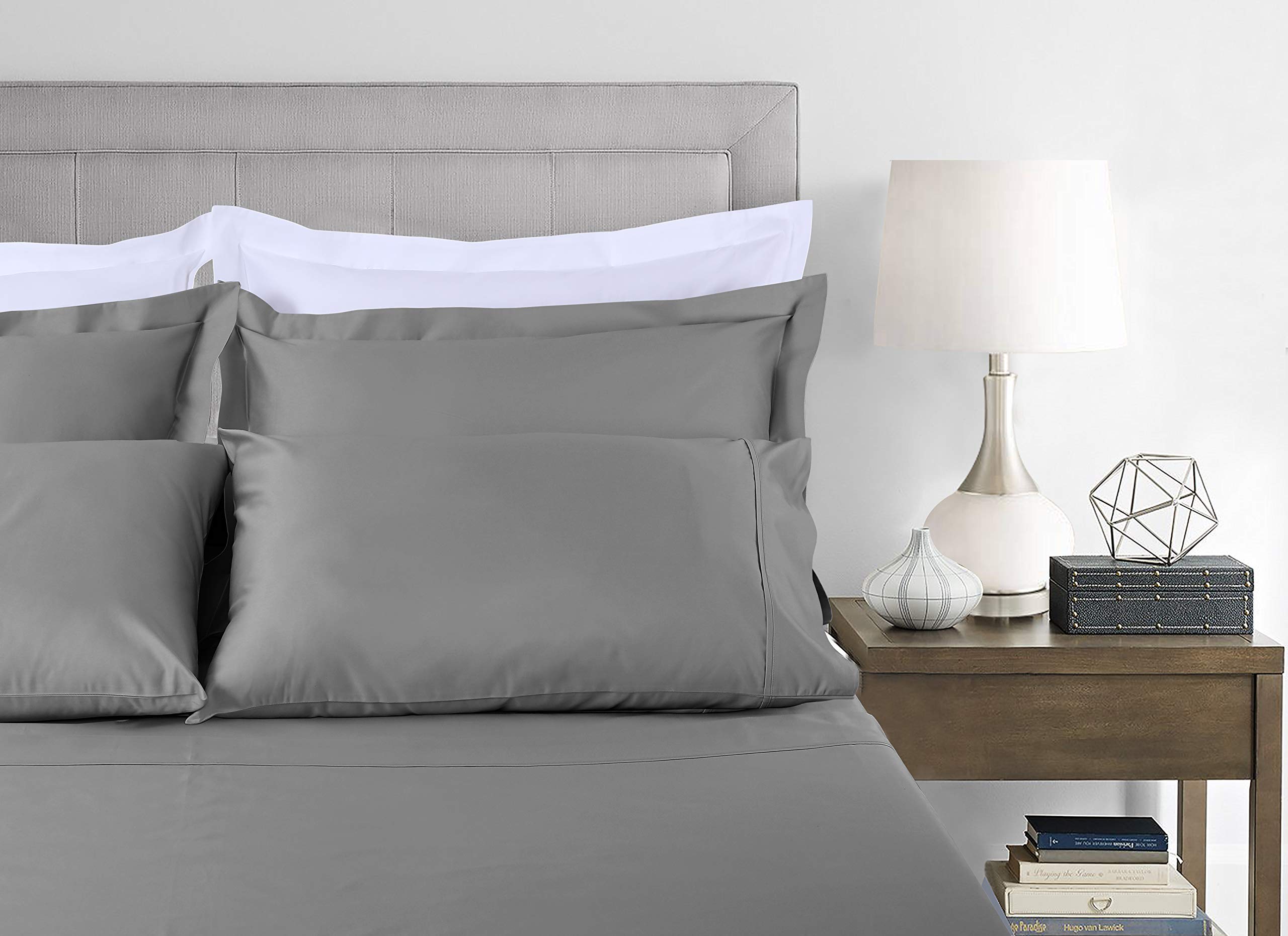 Threadmill Home Linen Queen Sheets, 100% Natural Cotton 600 Thread Count, 4 Piece Sateen Weave Dark Grey Bed Set - Image 2