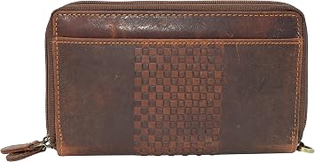 CAZORO RFID Blocking Wallets for Women Vintage Leather Double Zipper Clutch Checkbook Ladies Wallet Brown RHU