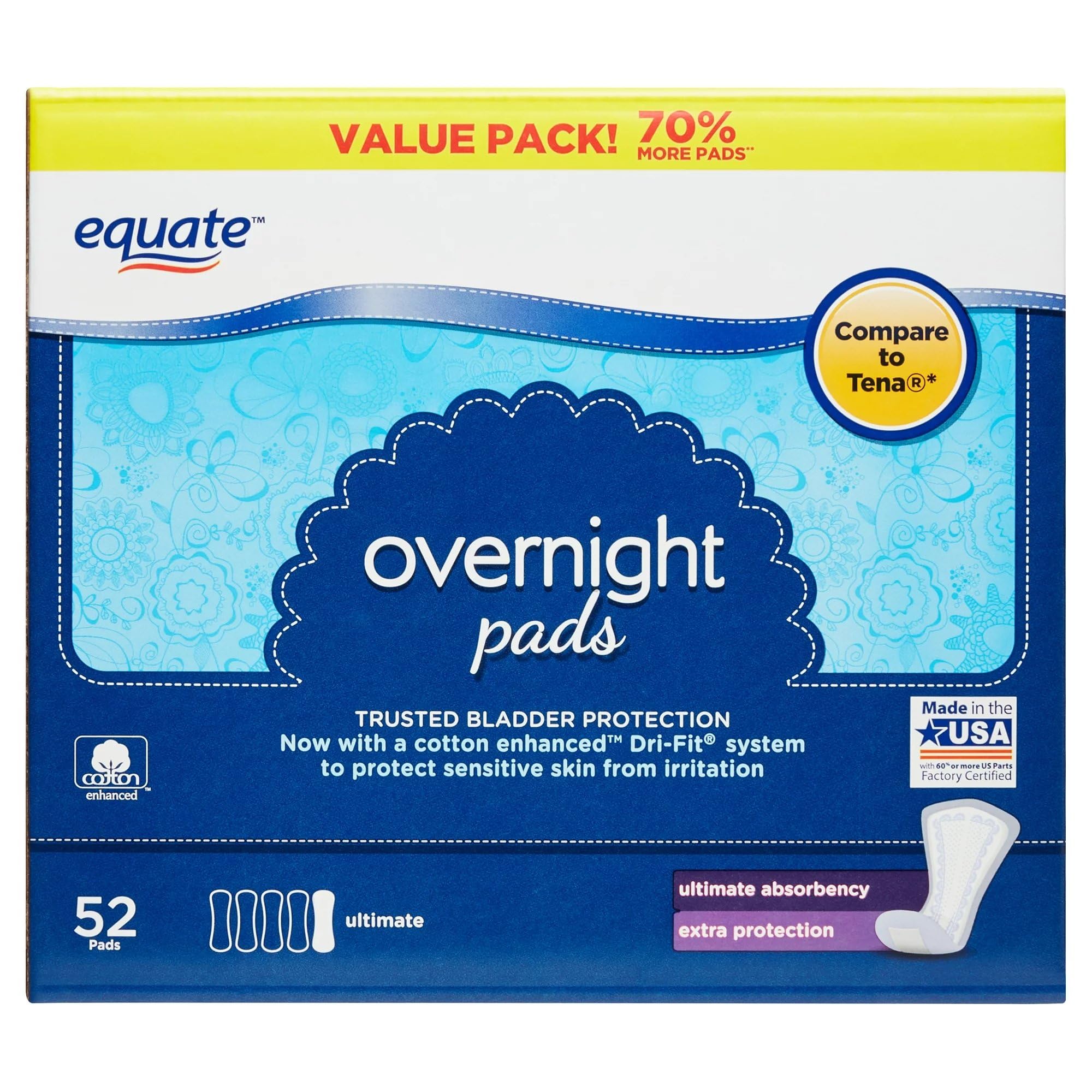 Equate Women's Incontinence Pads, Overnight (52 Count) with IncrediShop Bookmark