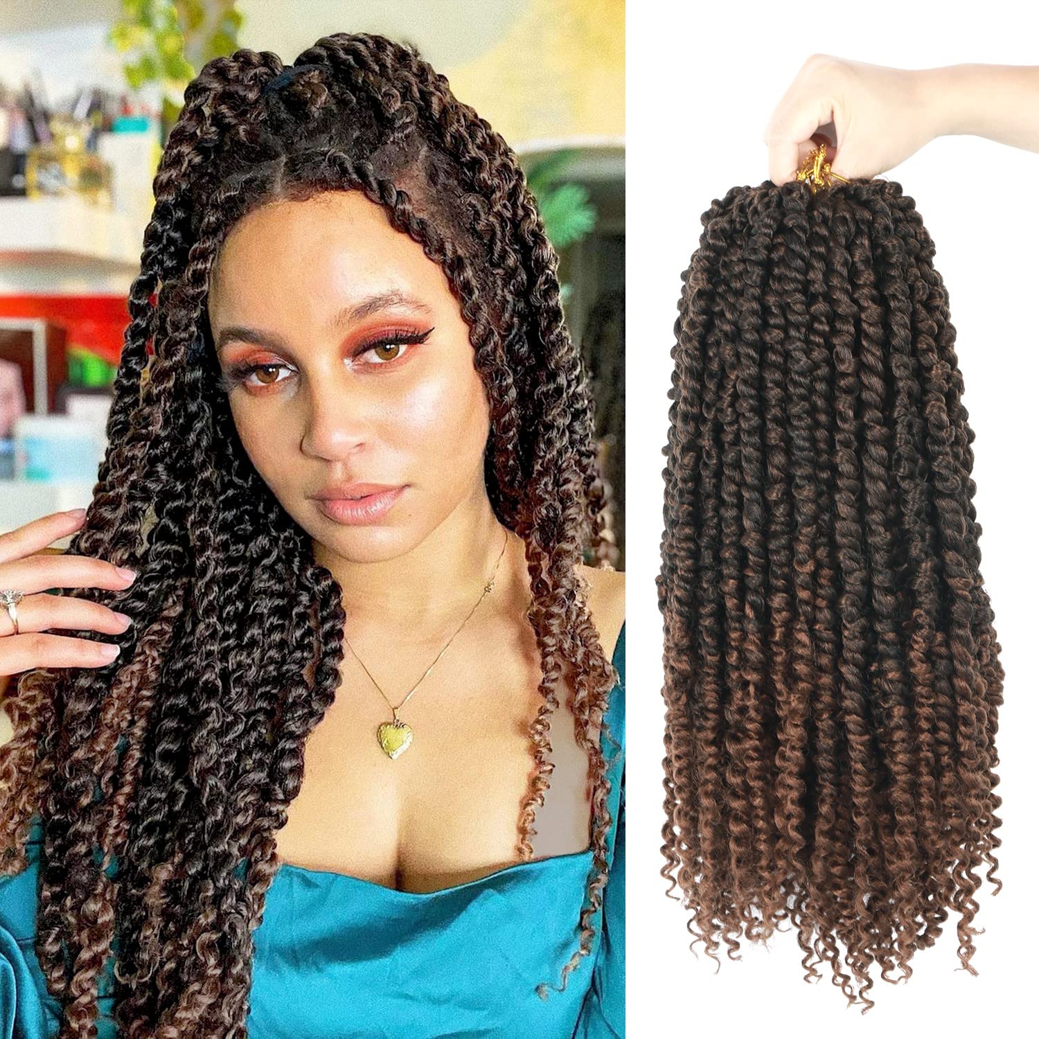 BileafPretwisted Passion Twist Crochet Hair 16 Inch Crochet Passion Twist Hair Pre-Twisted, Pre Looped Ombre Passion Twist Crochet Braids Bohemian Crochet Hair 8 Packs T30