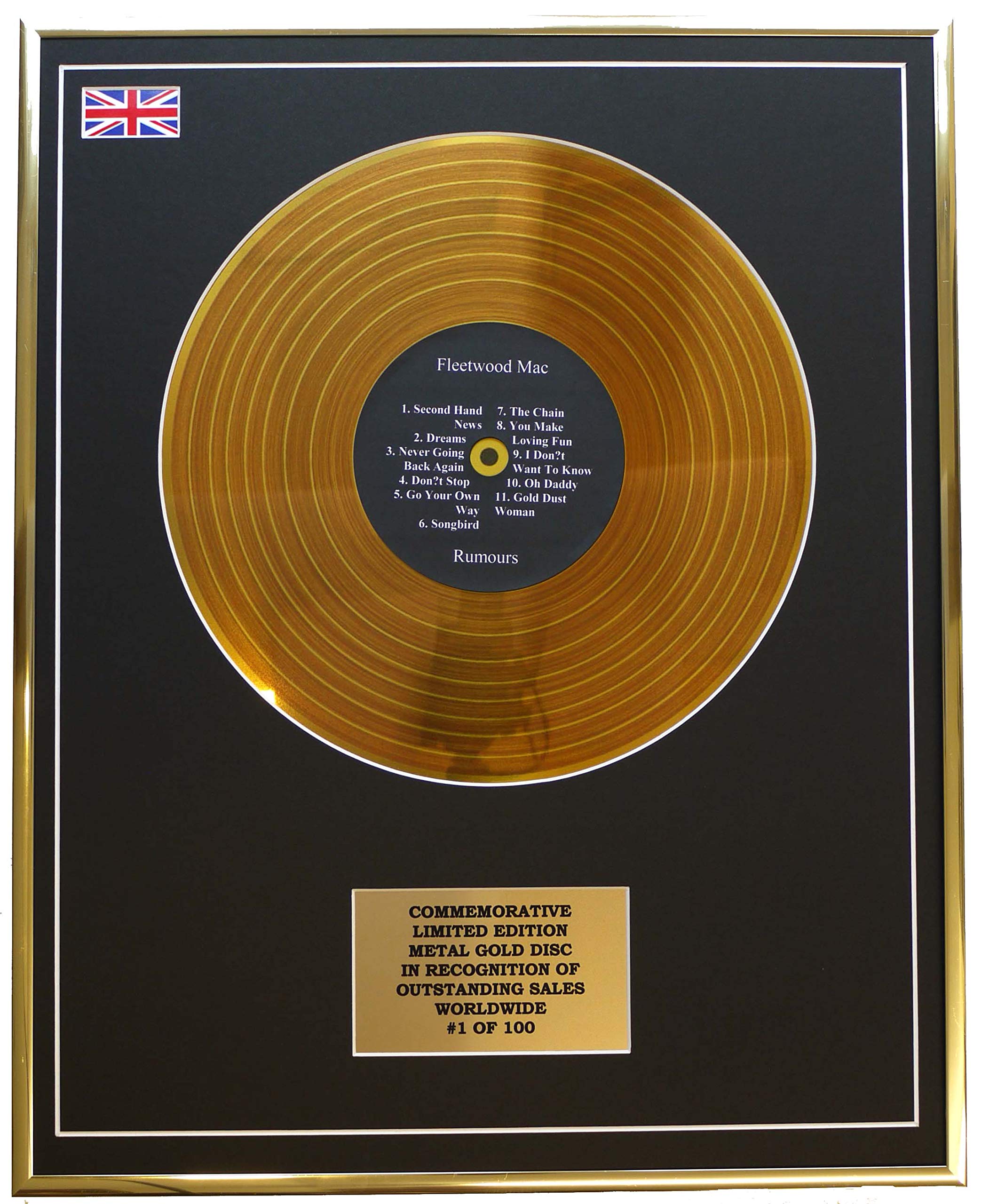 Limited Edition Metal Gold Disc Gold Fleetwood Mac - Rumours Metal Record Display Commemorative Ltd Edition