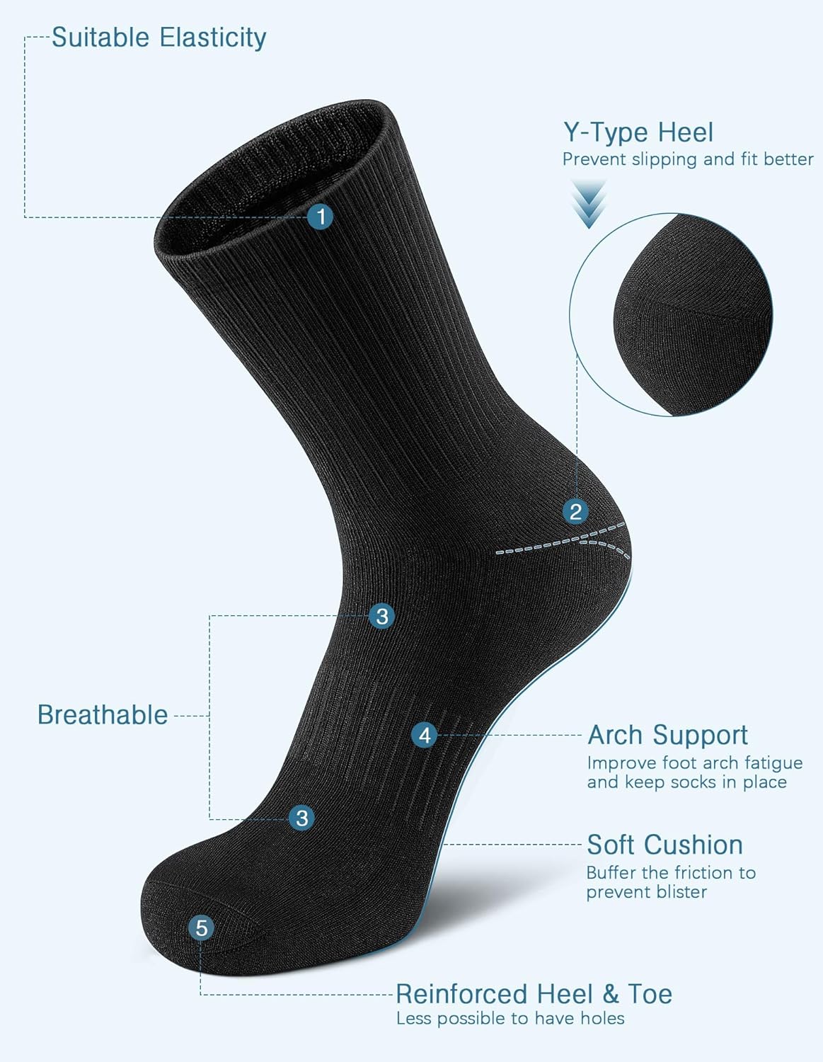 Airacker Athletic Socks Sport Running Calf Socks Performance Cushioned Breathable Crew Socks for Men Women(6 Pairs) - Image 3