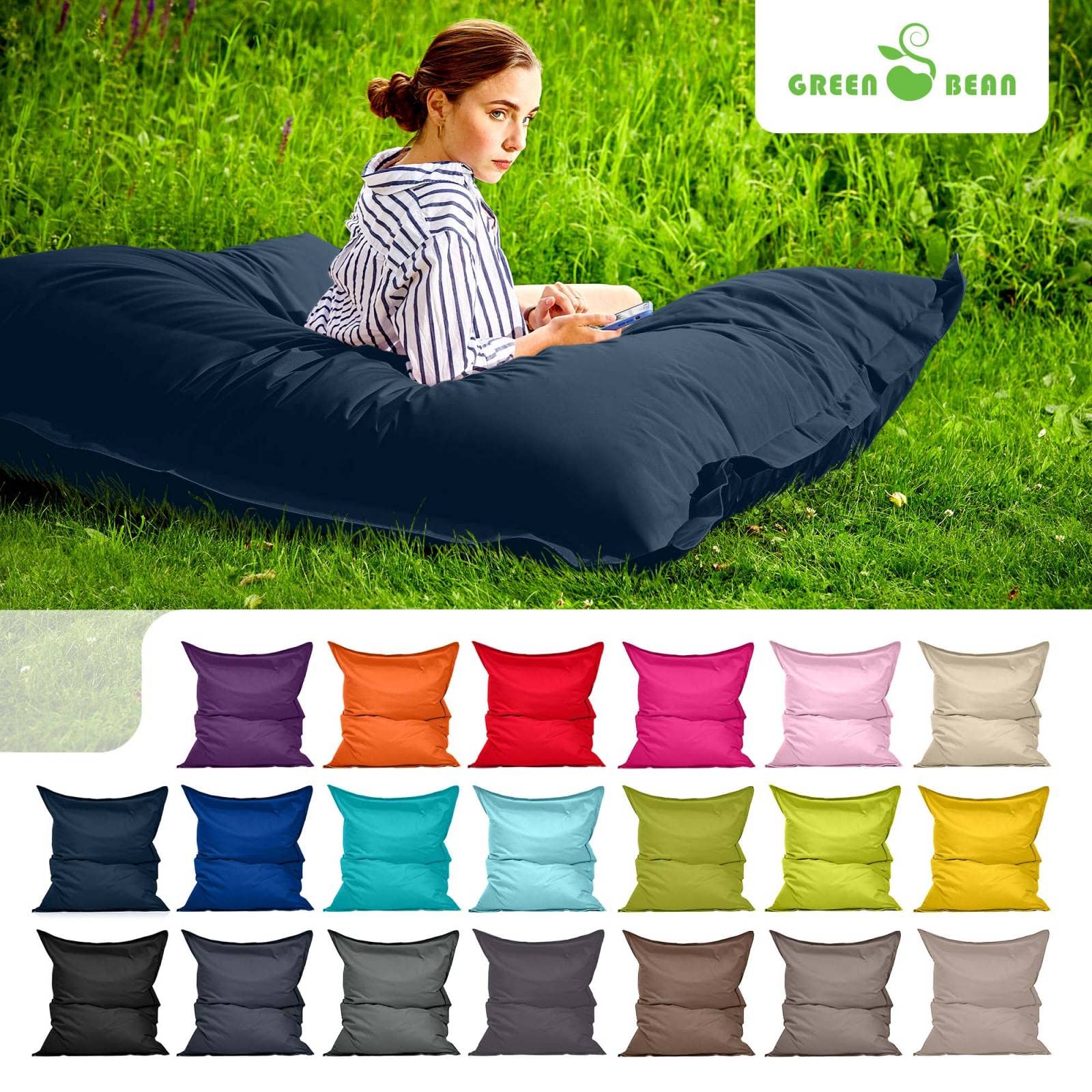 Green Bean© Indoor Pouf 120x160cm 270L Enfants & Adultes Bean Bag Remplissage de Perles EPS Pouf Géant Grand Lavable Résistant aux Intempéries Lounge Chair Coussin de Siège Repos Sol Bleu Foncé