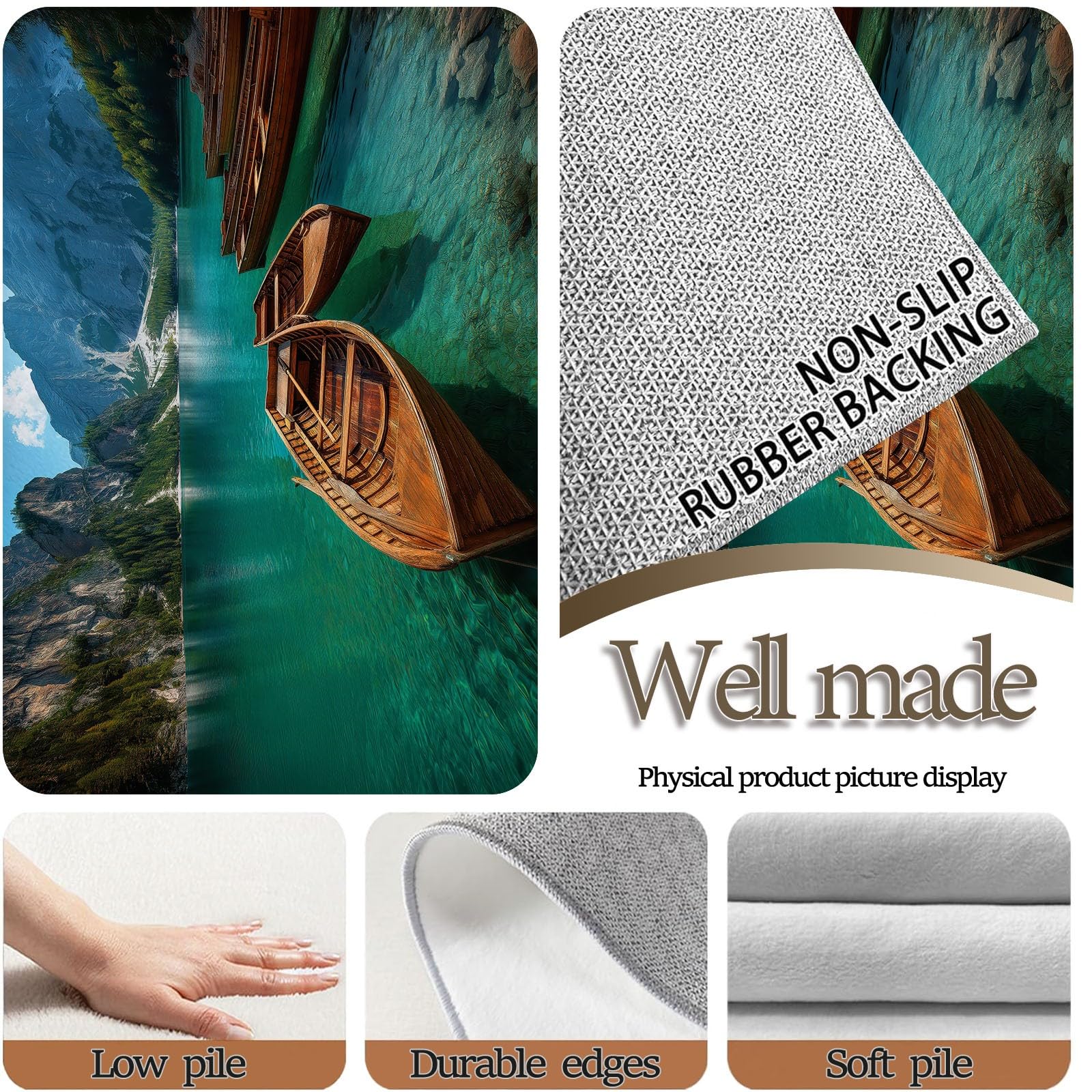 Lake Bled - Alfombra antideslizante de madera para barco, 100 x 160 cm, con impresión fotográfica, alfombra para dormitorio de niños y niñas, alfombra de suelo para sala de estar, dormitorio, alfombra