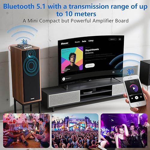 Miniatura 4 de Placa de amplificador Bluetooth 5.0 de 2.1 canales, subwoofer de alta fidelidad de 200 W, amplificador de audio con frecuencia agudos y control de