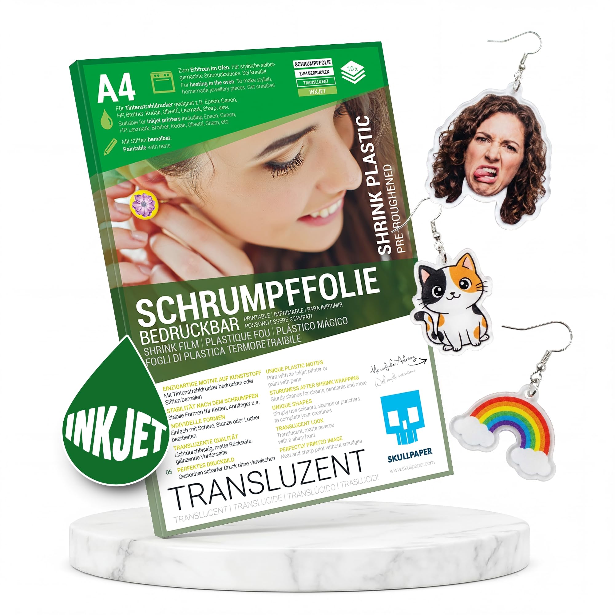 SKULLPAPER trasparente premium A4 film termoretraibile fai da te/film plastico termoretraibile/film termoretraibile stampabile - per stampanti inkjet (10 fogli)