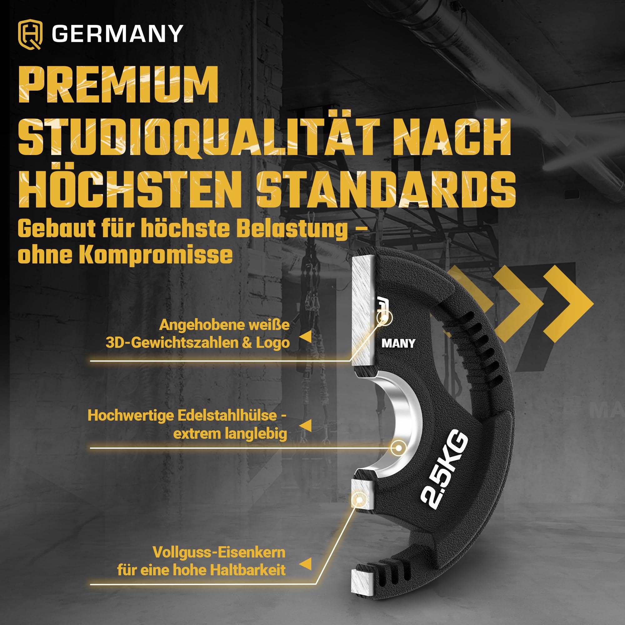 HQ Germany® Hantelscheiben 50mm [Sets / 1.25-25kg] - Tri-Grip Bumper Plates - Hantelscheiben Set 50mm, Gewichtsscheiben, Gewichte für Hantel, Gewicht Weight Plates in Premium-Qualität
