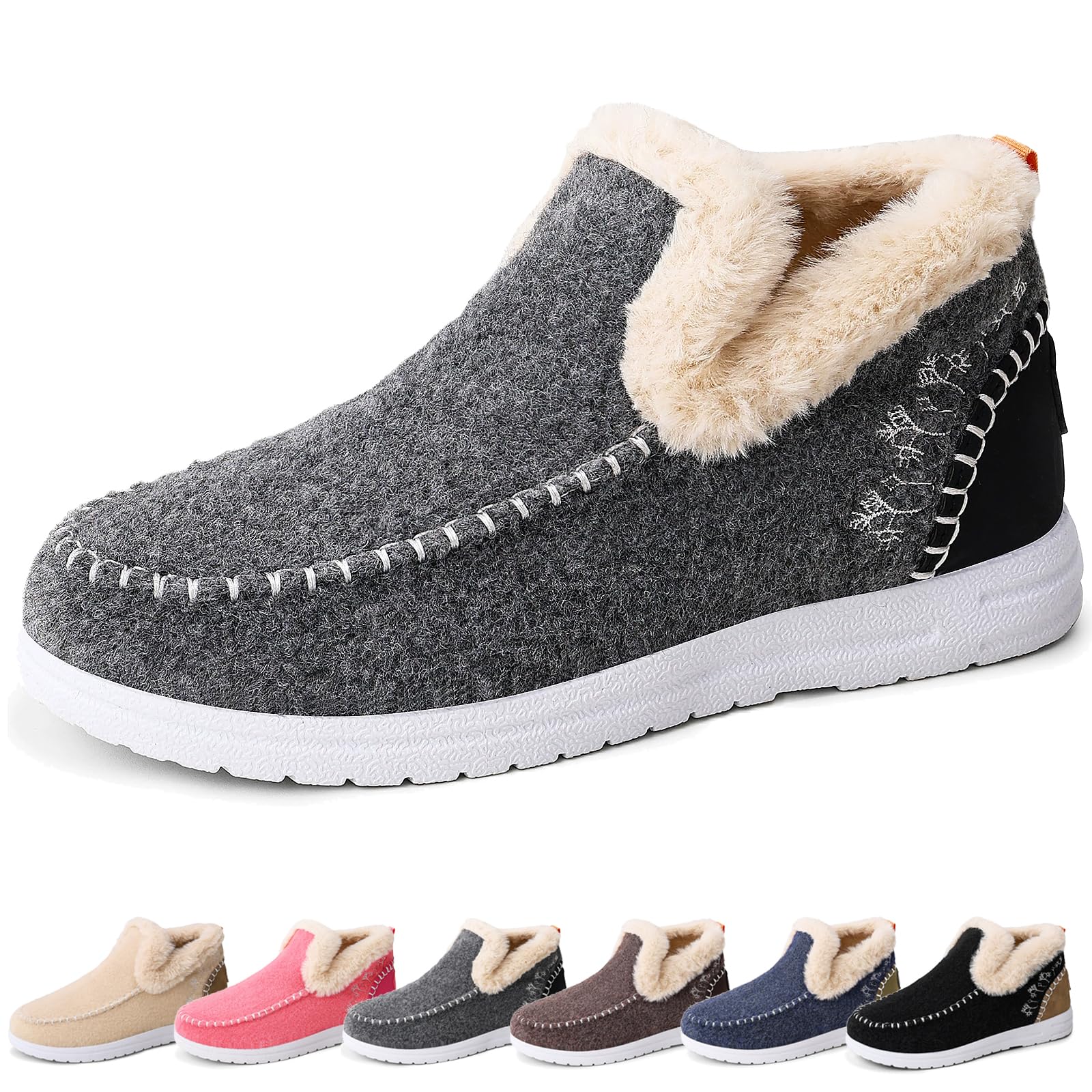 Cozy Fleece Slip-On Boots for Women Winter Warm Plush Lined Non-Slip Flat Shoes Fur Lined Indoor Outdoor Casual