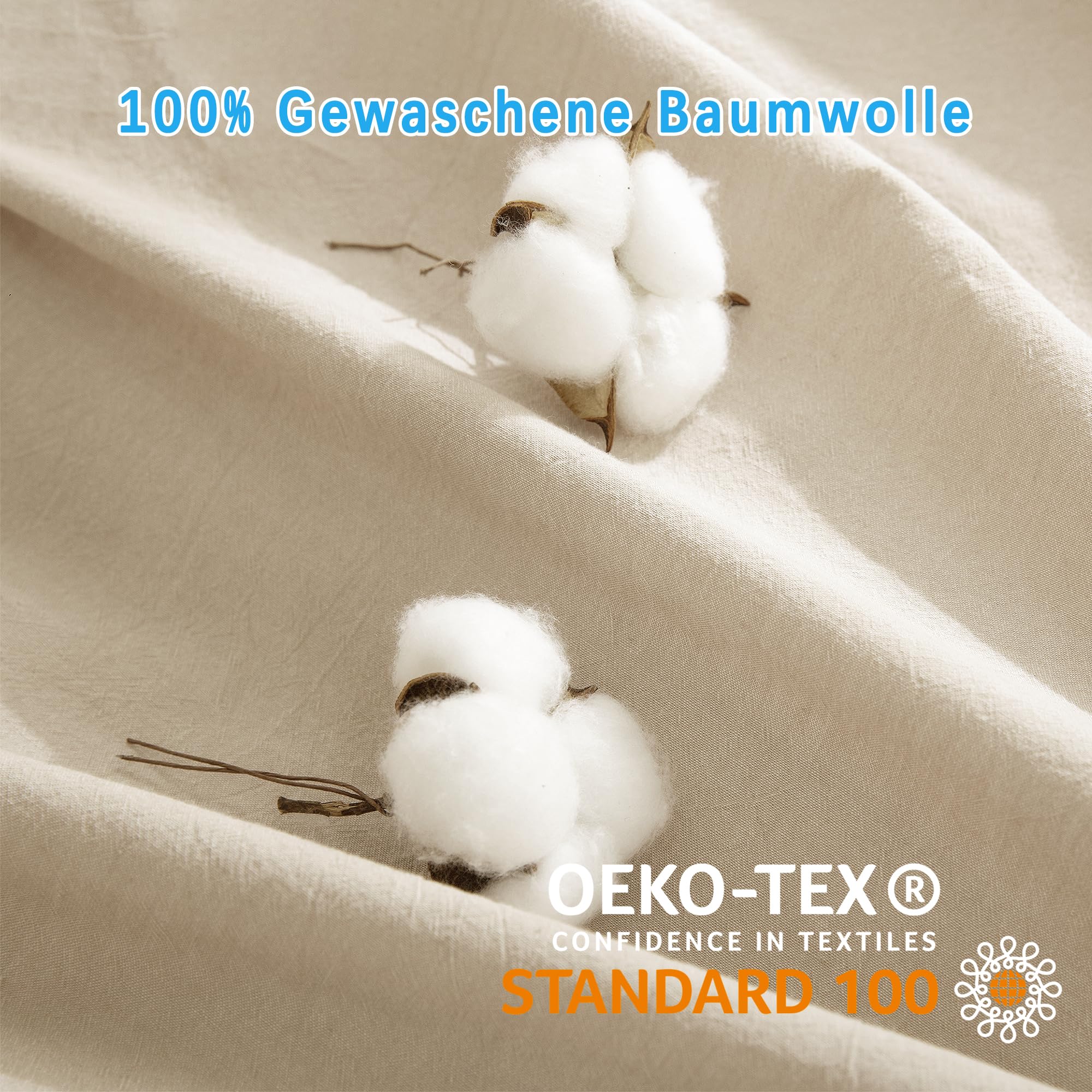 ATsense Ropa de cama 135 x 200 algodón 4 piezas, juegos de ropa de cama lavado en piedra color topo claro similar al lino, Oeko-TEX, hipoalergénico y transpirable, 2 fundas nórdicas y 2 fundas de