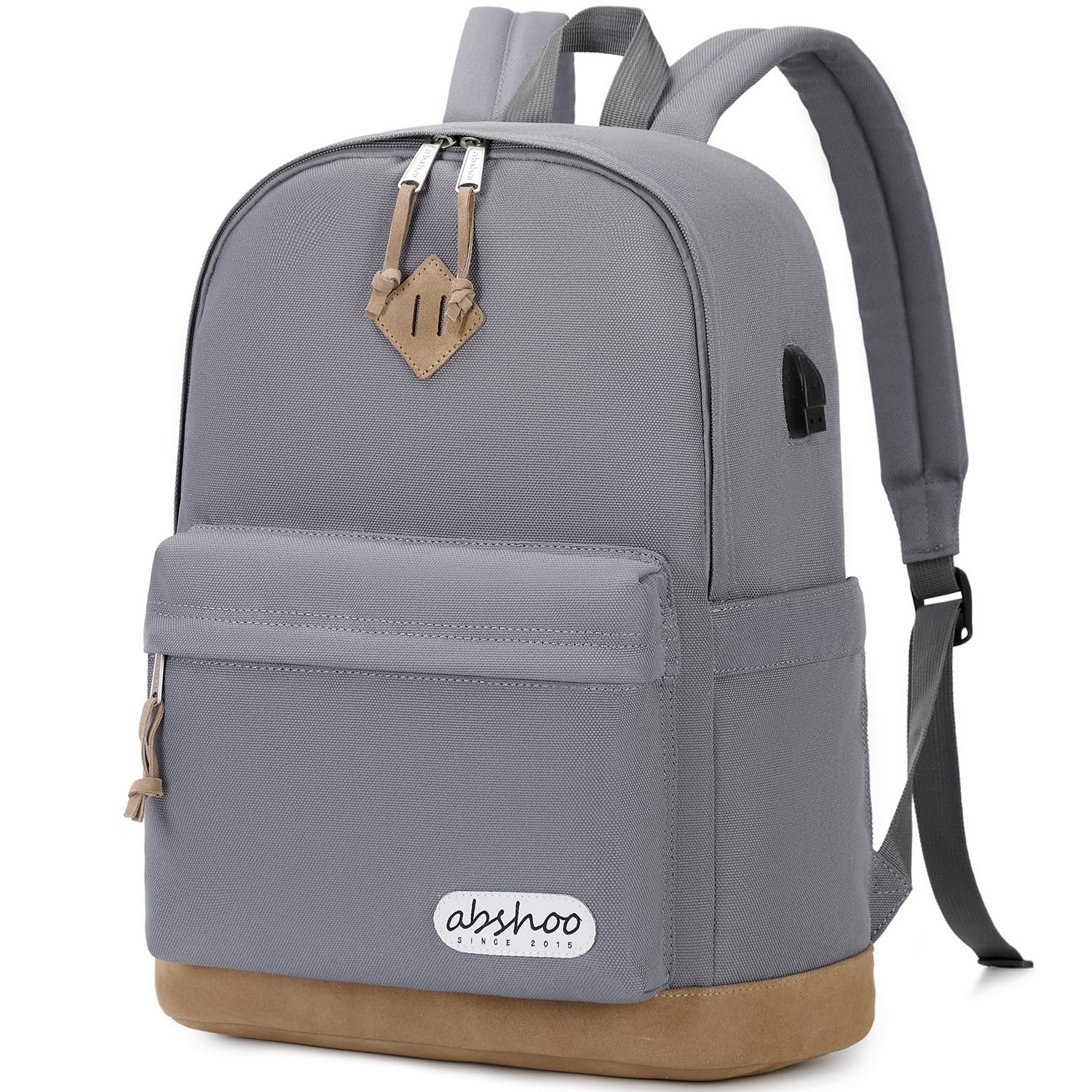abshoo Basic School Backpack For College Middle High School Water Resistant Bookbag Travel Daypack(Gray)