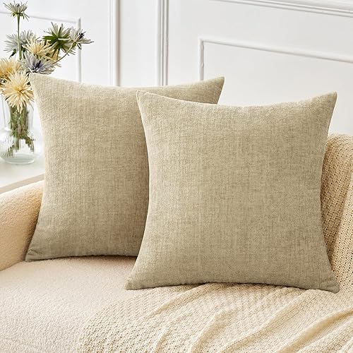 MIULEE Paquete de 2 fundas de almohada de felpilla suave de 20 x 20 pulgadas, color beige para sofá, sala de estar, sofá, fundas teñidas sólidas