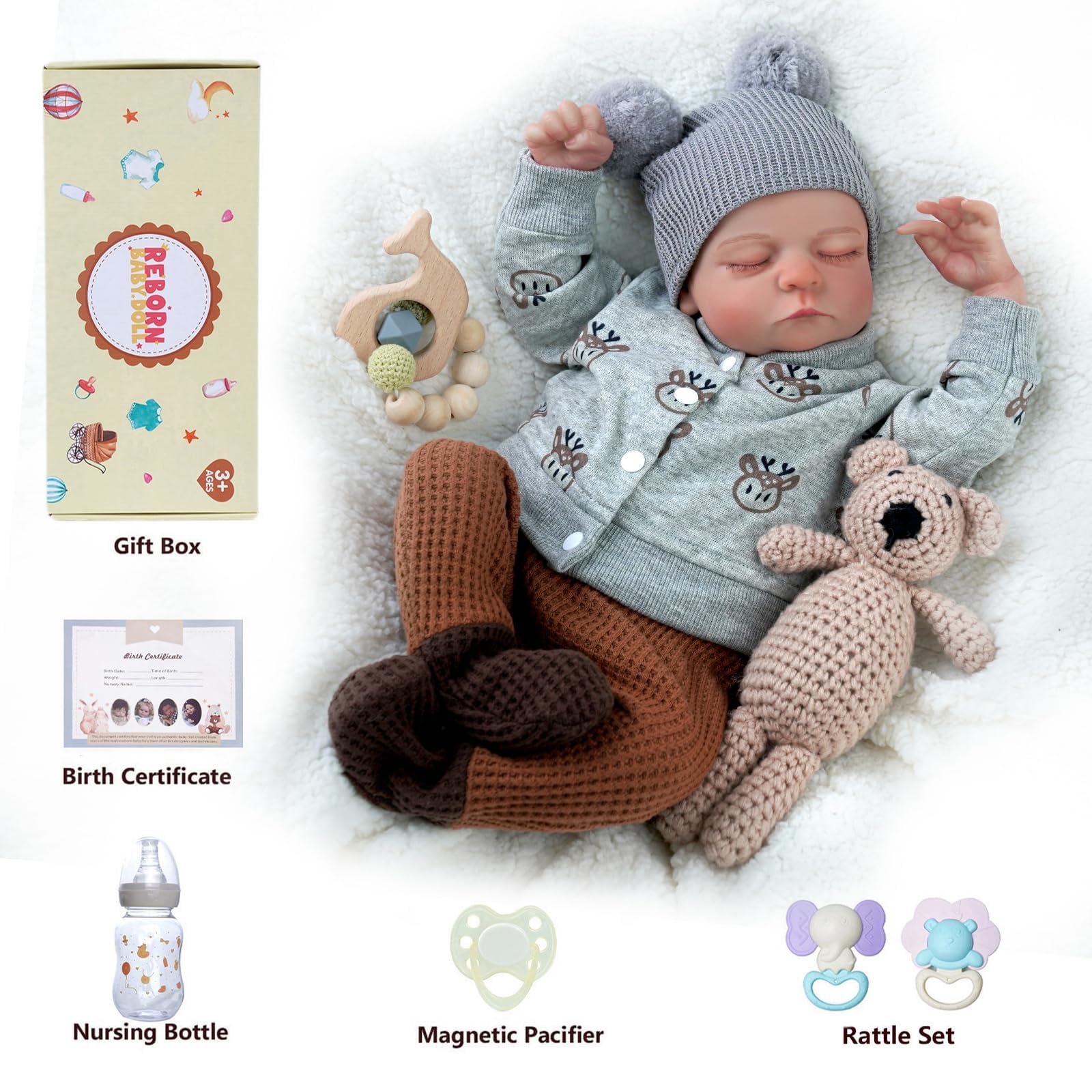 JIZHI Reborn Maschio - 20 pollici Realistico corpo Completo in Vinile Anatomicamente Corretto Bambole per Bambini con Accessori dai 3 Anni in su