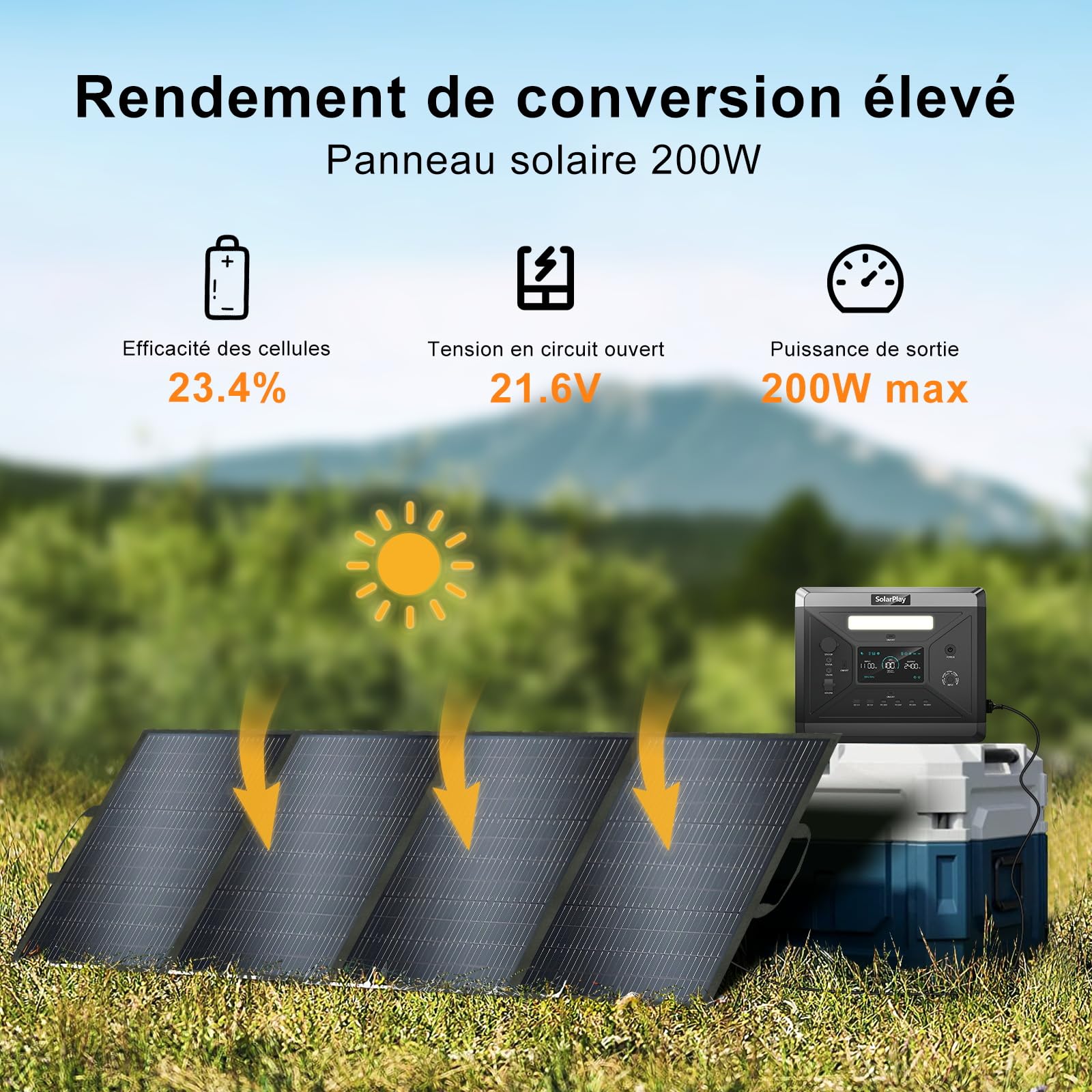 Solarplay Panneau solaire pliable de 200 W - Convient pour les centrales électriques portables, les générateurs solaires, le camping, les camping-cars, les caravanes, les abris de jardin, les voyages