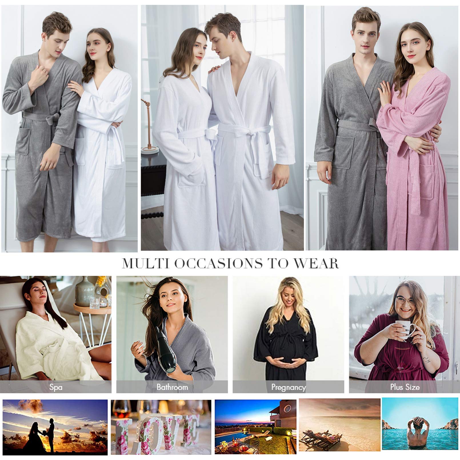 Coppie Unisex Accappatoio in spugna di cotone morbido accappatoio caldo collo scialle Accappatoio per Spa Hotel Casa Vacanze