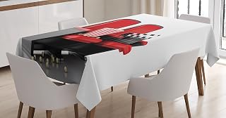 Ambesonne Movie Theater Tablecloth, 3D Illustration Cinema Concept Clapper Board and Popcorn on Theater Seat, Dining Room Kitchen Rectangular Table Cover, 60" X 84", Red Black White