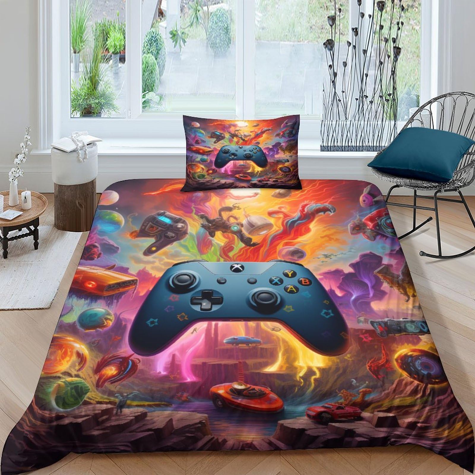 Housse de couette 3D volcan apocalyptique parure de lit microfibre 135x200cm