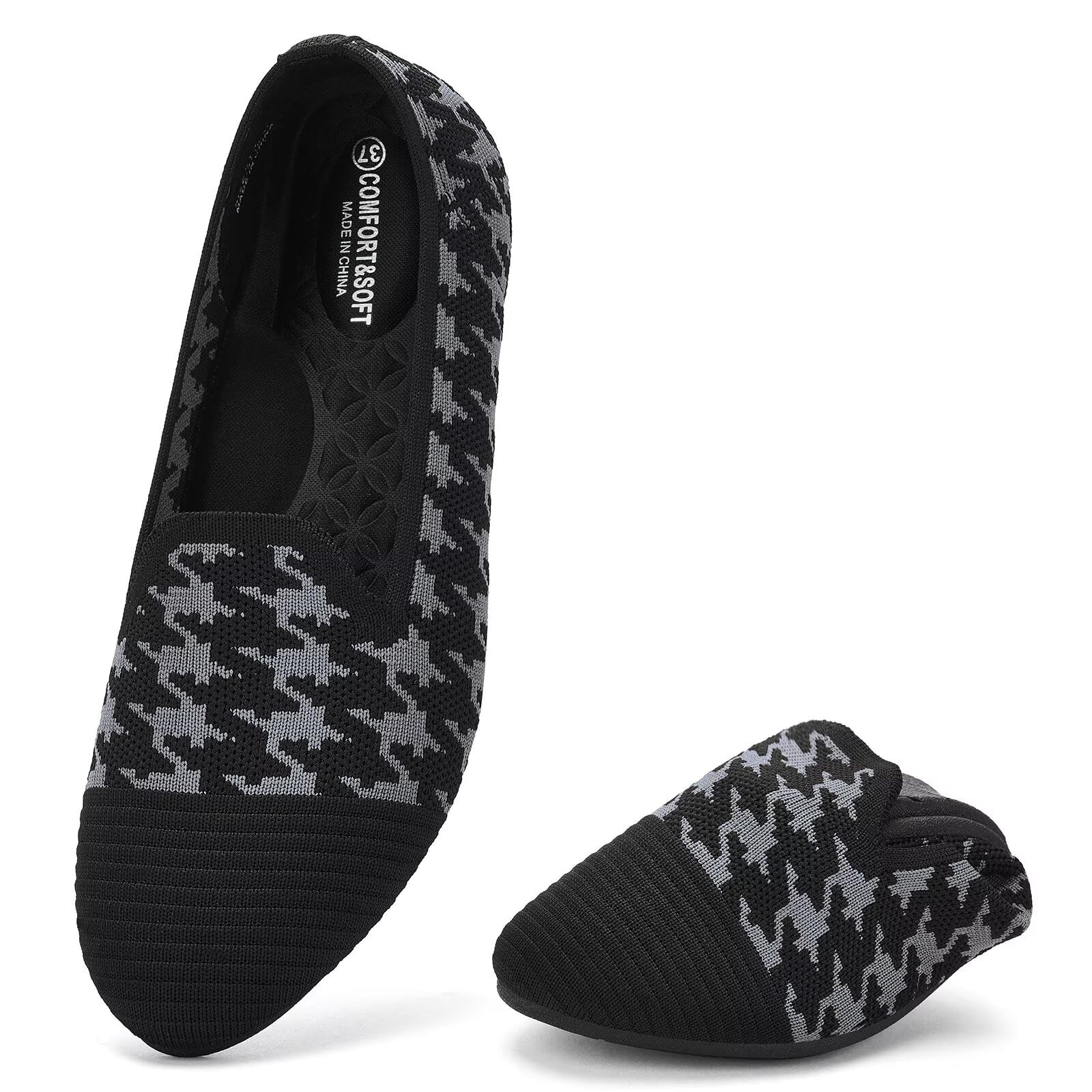 poemlady Women's Round Toe Knit Ballet Flats Casual Rubber Sole | Lightweight knit, cushi…