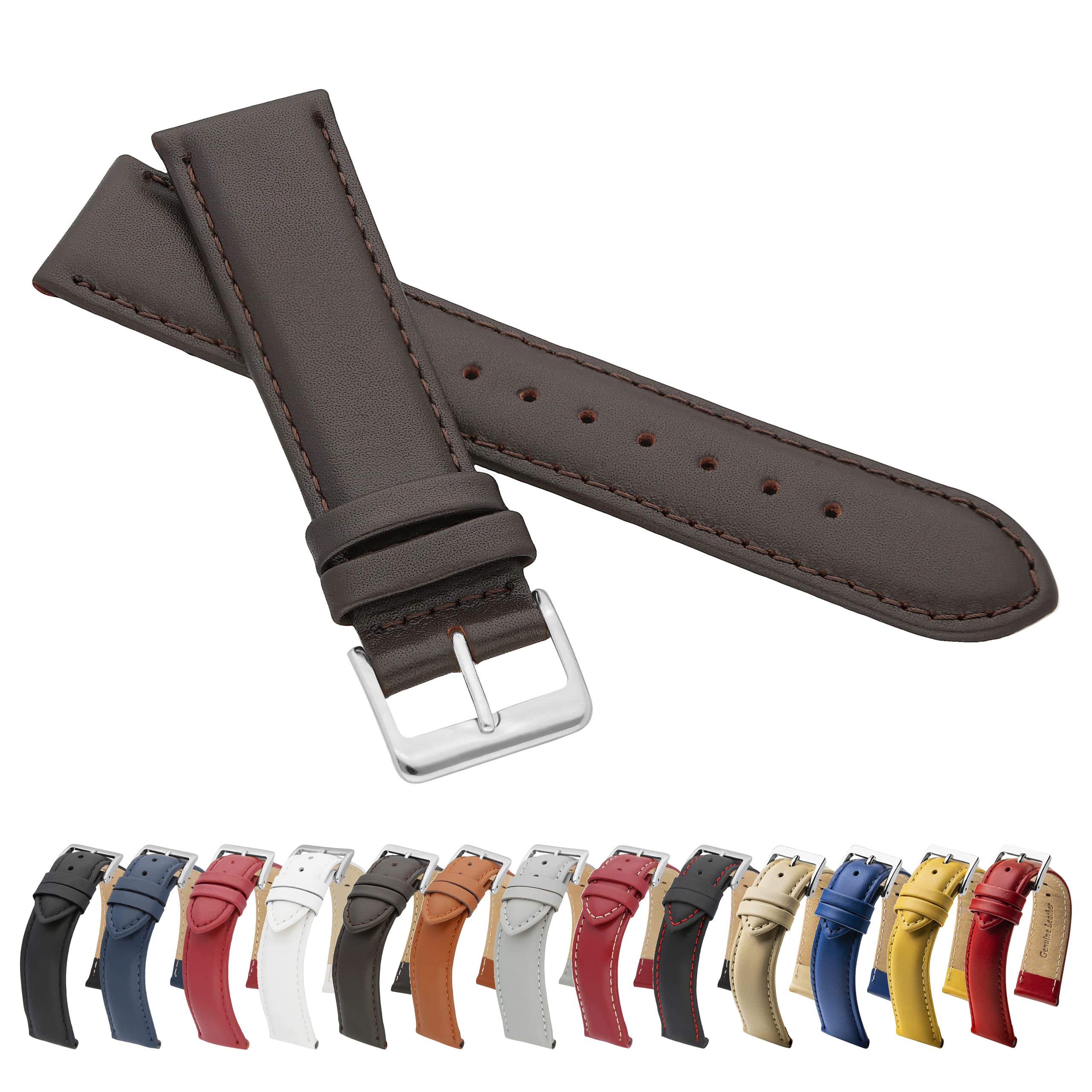 Bracelet Montre En Cuir Veau Brun Militaire - Lourd Et Qualitatif - 24mm - Harts