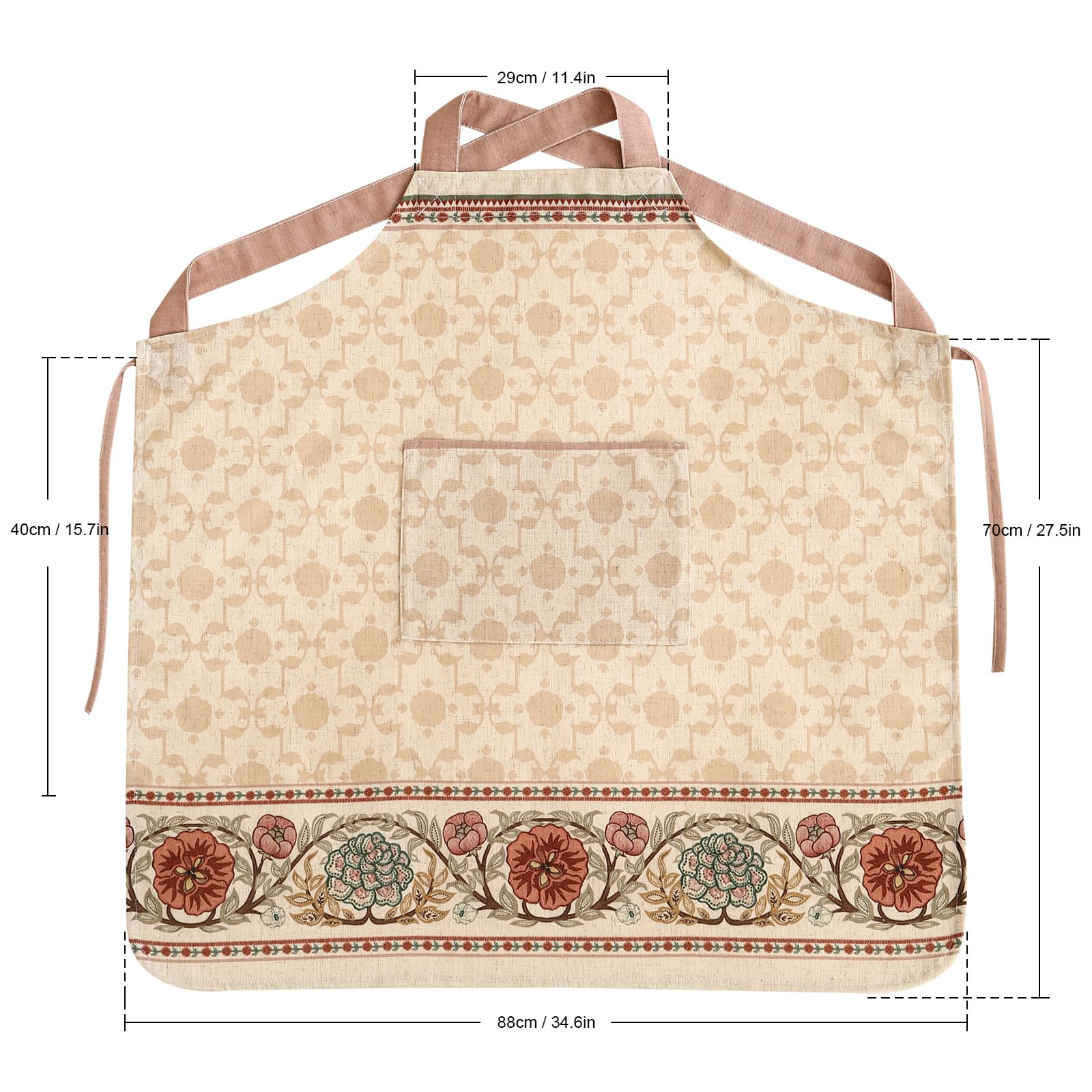 patdrea Delantal de lino floral azul con bolsillo, delantales franceses para cocina, jardín, chef, barbacoa, para mujeres y hombres, correas cruzadas en la espalda