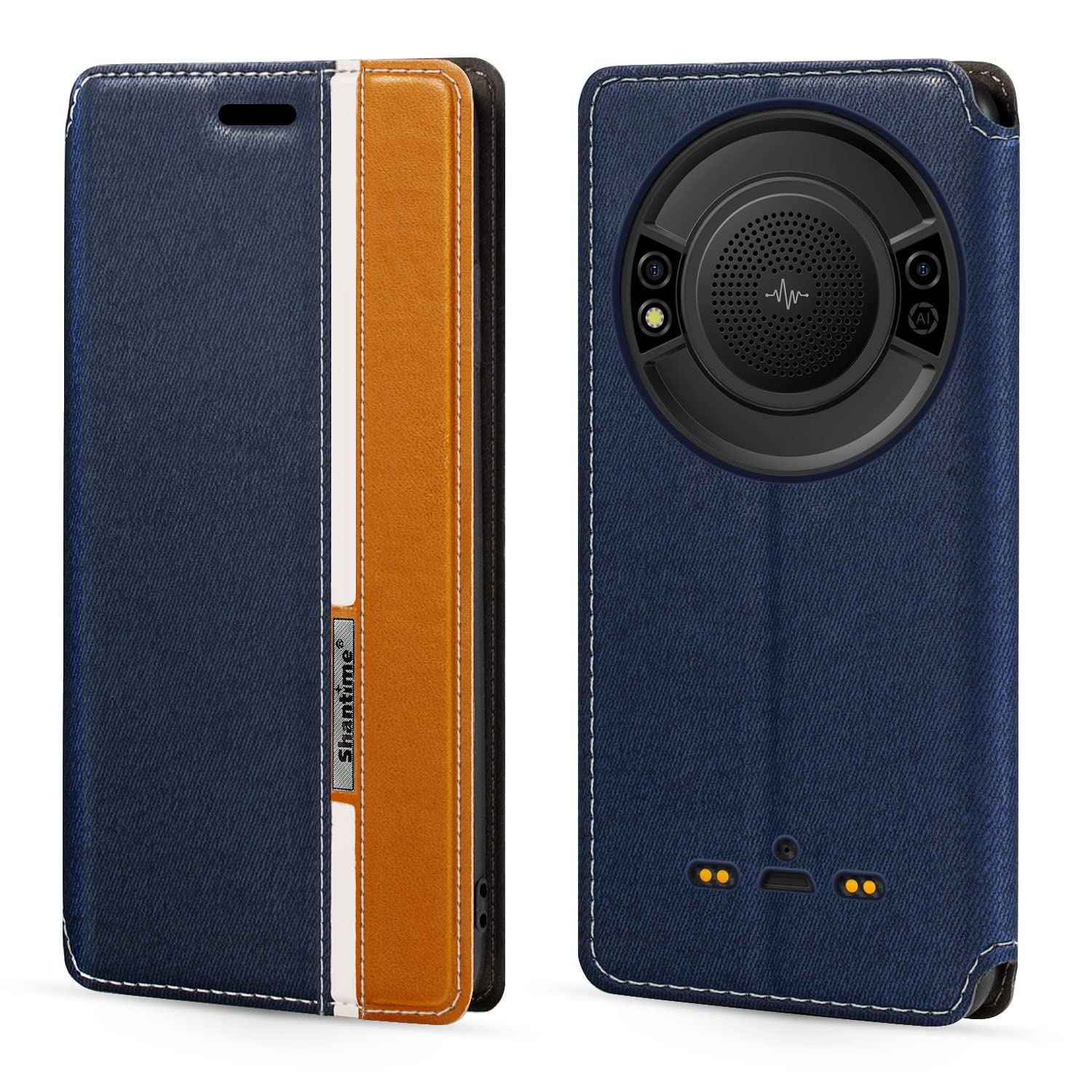 Custodia Flip in Pelle PU Bicolore con Chiusura Magnetica Invisibile Compatibile con Ulefone Power Armor 18T, Cover Elegante e Protettiva (Blu