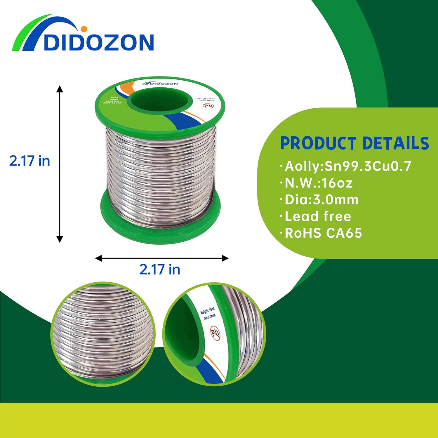 Lead-Free Solder, Sn99.3/Cu0.7 for Stained Glass, 1 Lb Spool, 3.0mm Diameter, RoHS Compliant, for Copper Pipe, Jewelry Repair