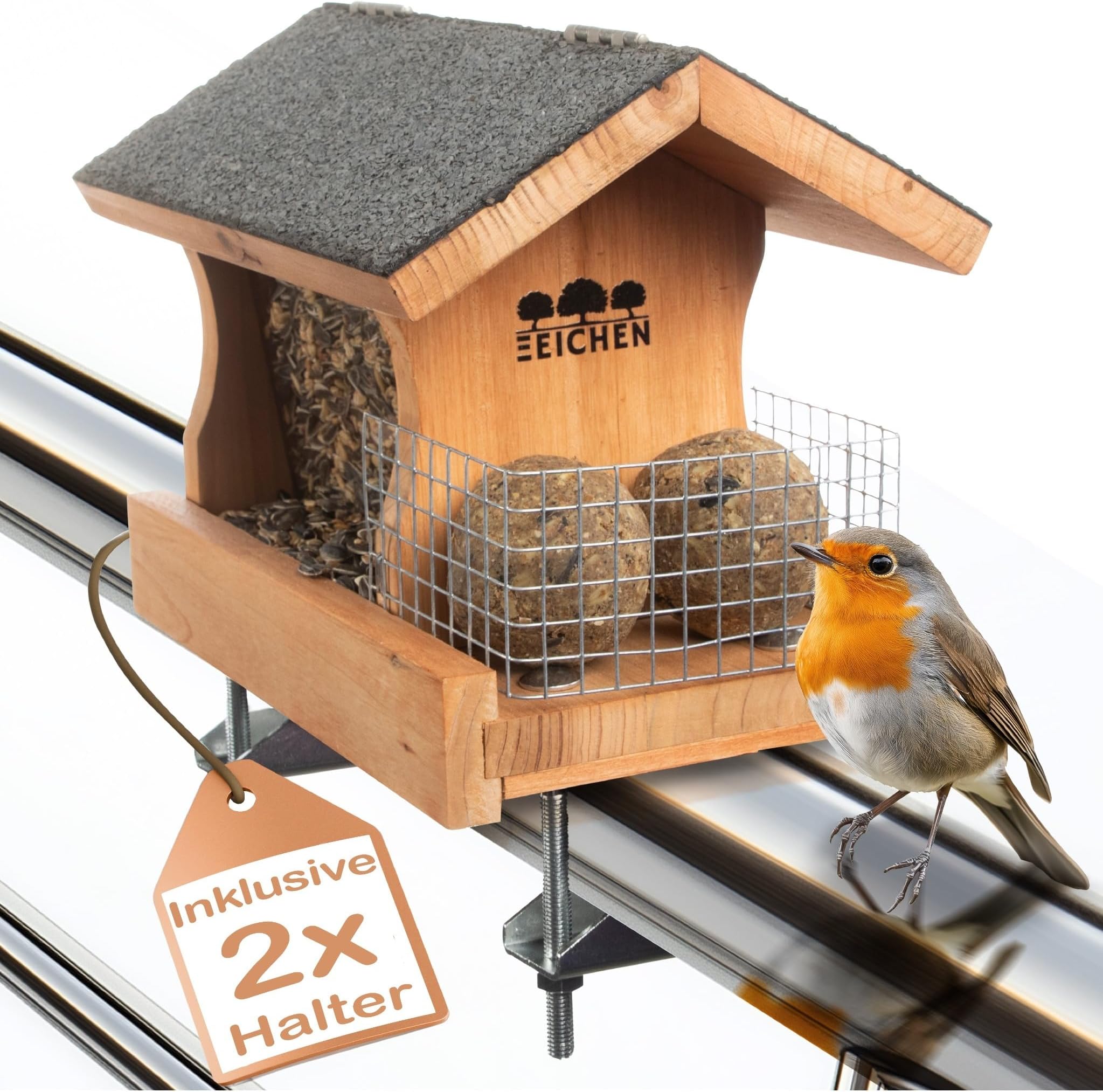 Massives Balkon-Vogelfutterhaus Aus Holz | Inkl. Balkonhalterung