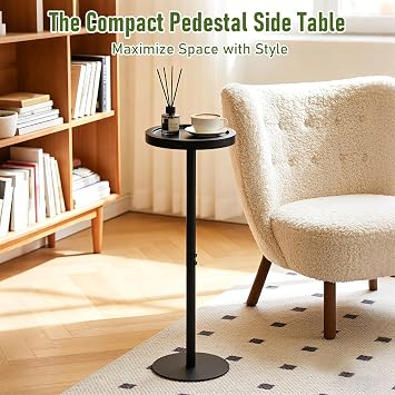 Simcat Small Round Side Table, Drink Table for Small Spaces and Modern Decor (1, Black)
