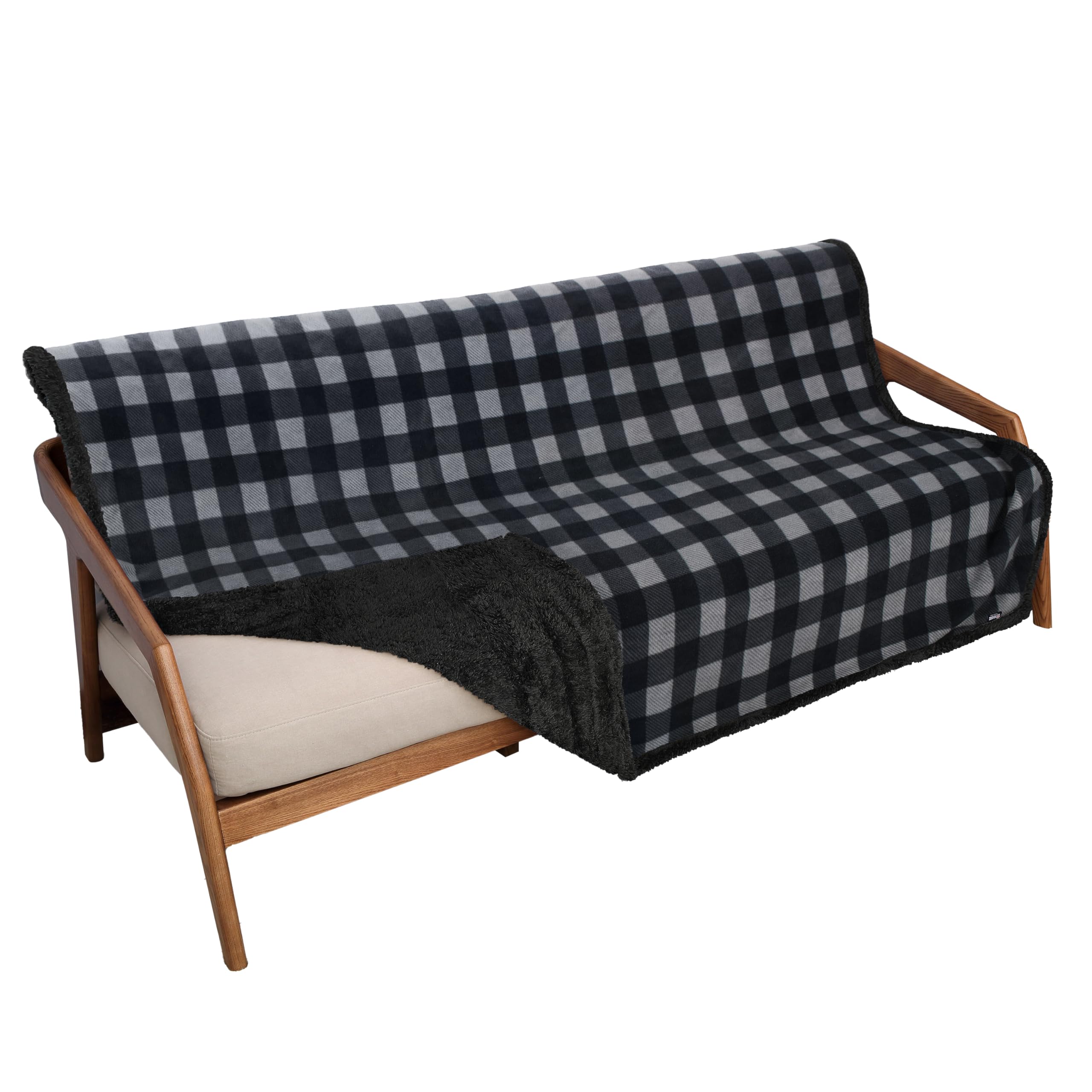 Catalonia Classy Grey Plaid / Black 203×152Cm Waterproof Blanket For Bed & Sofa, Fleece Sherpa Cozy Protective Throw For Adults, Soft Lining Blanket For Camping, Boating, Couch Use