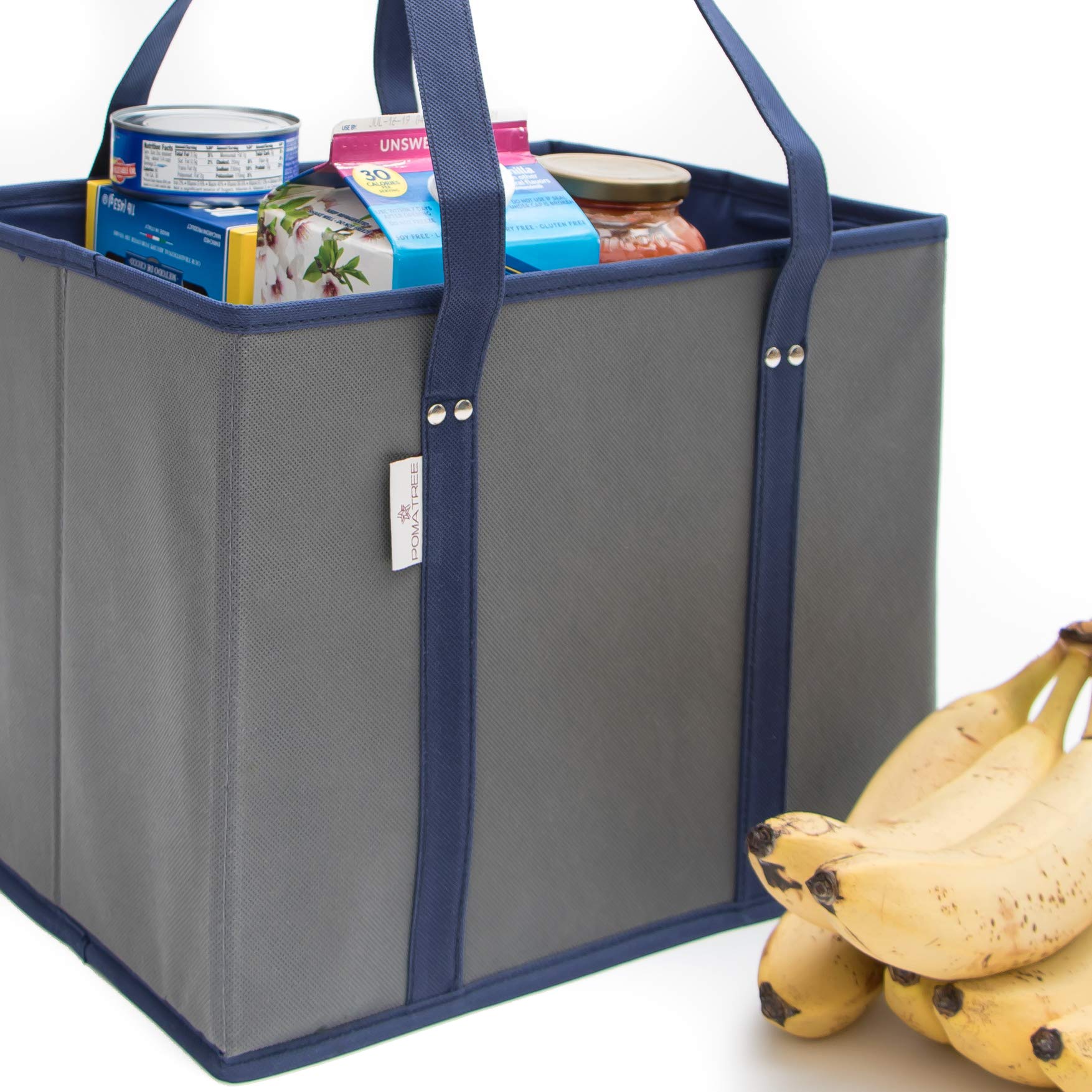 Große, faltbare Einkaufstasche | Robust | Faltbar | Unisex | 35.6 x 25.4 x 27.9 cm | Marineblau/Grau