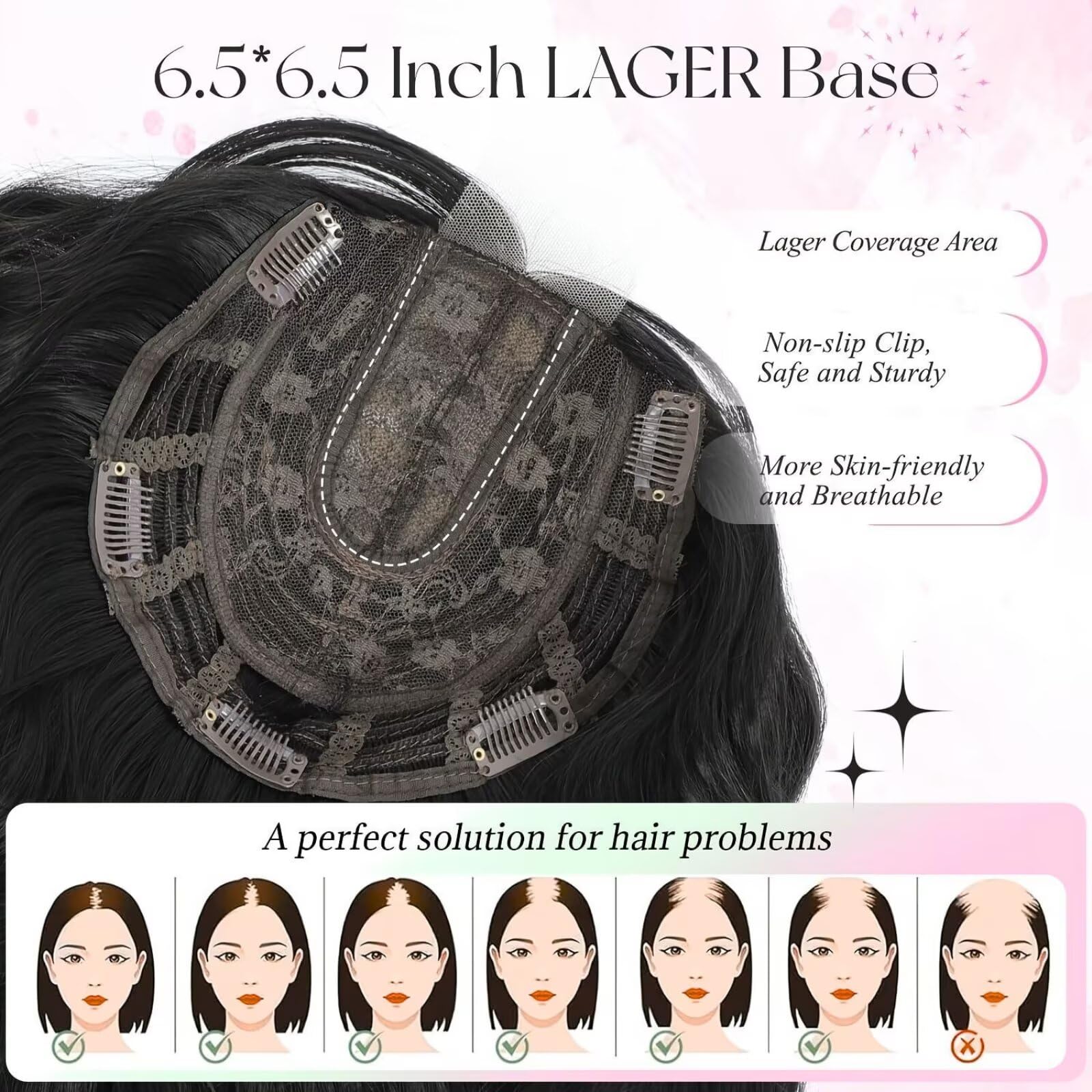 Cabezal rizado de 30 cm, ondulado, con clip, para mujeres con cabello fino, castaño oscuro ceniza con reflejos (P8/16#)