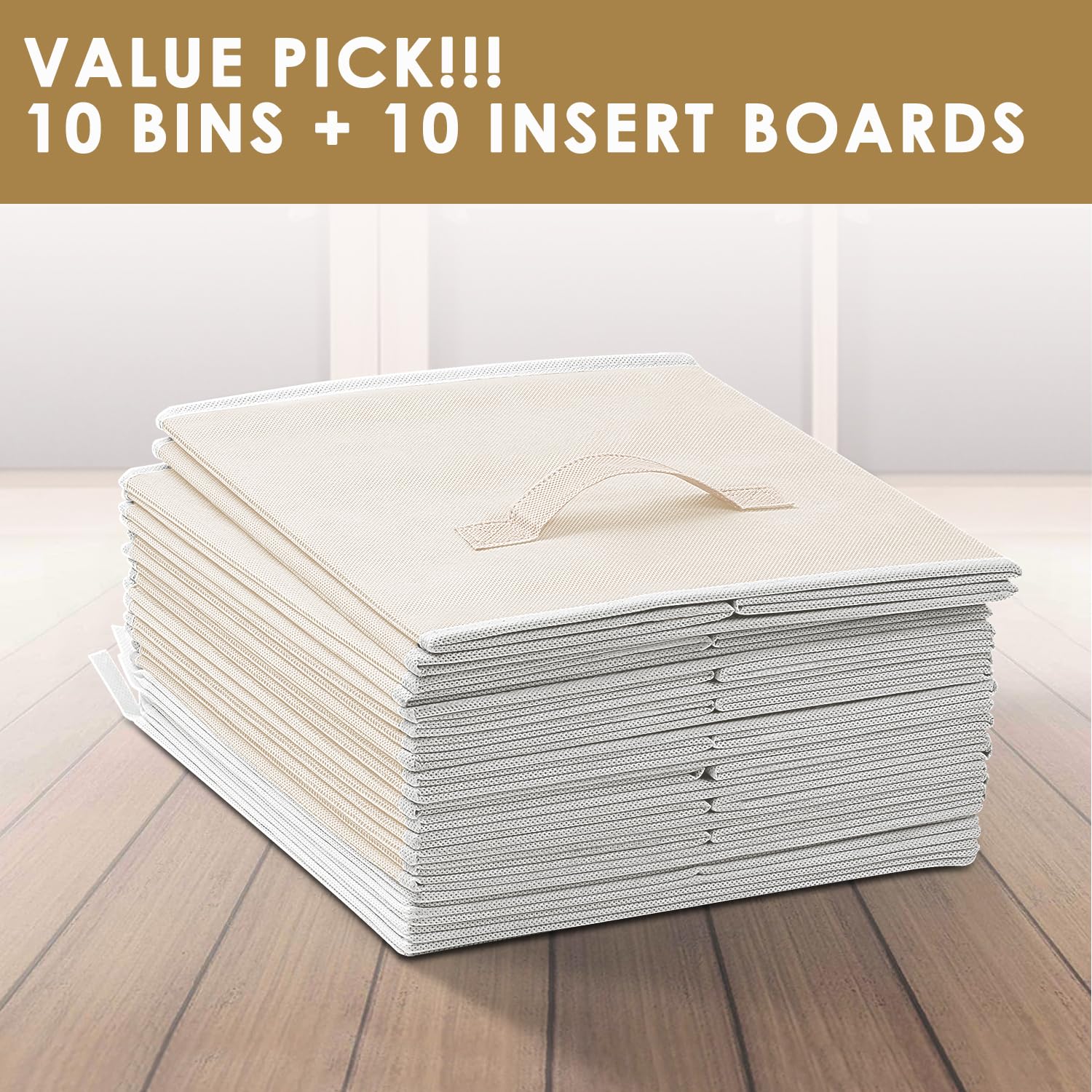 Cubi portaoggetti da 28 cm (set da 10), contenitori pieghevoli in tessuto con doppi manici, organizer per vestiti, giocattoli, coperte, filati, ufficio, aula e camera da letto (beige)