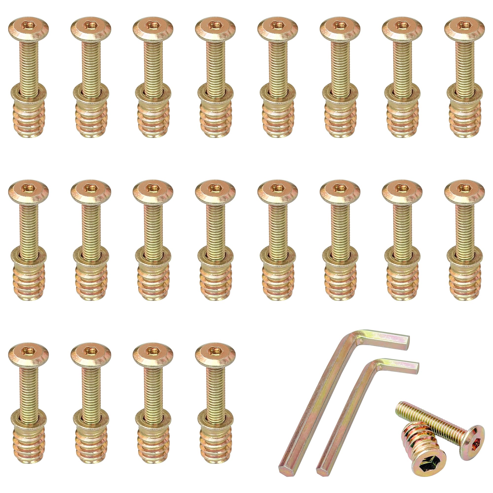 20-Set Furniture Connector Bolt Kit - Wood Furniture Fastener Set including Threaded Insert Nuts & Wrenches (M6 × 30mm)
