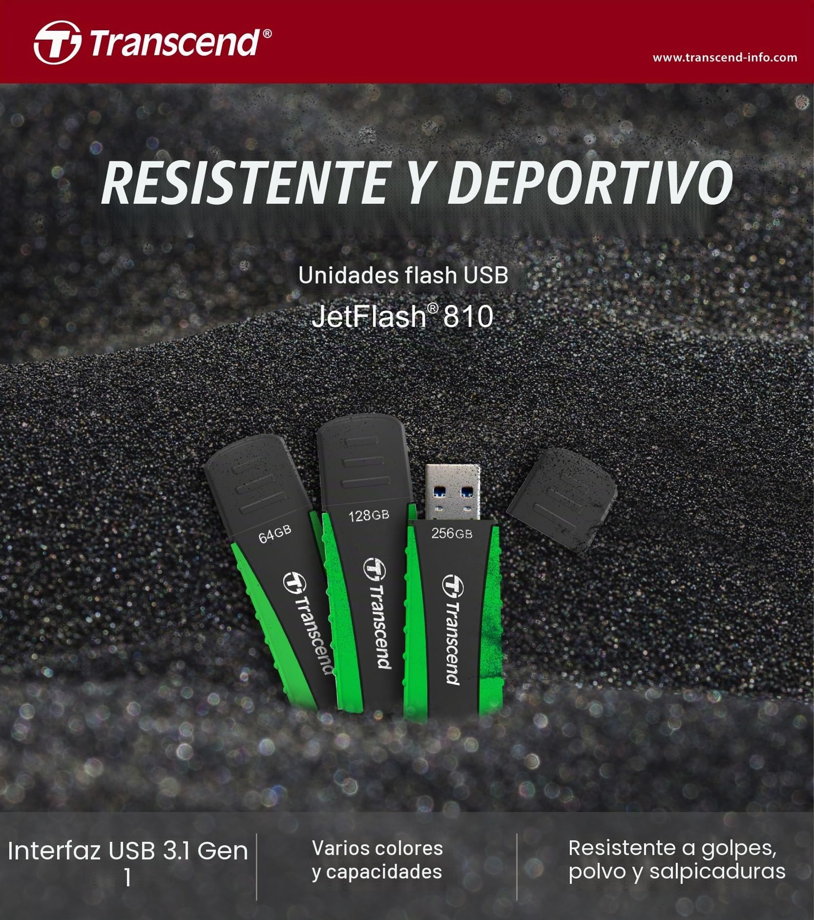 Transcend Memoria USB 256GB JetFlash 810 USB 3.1 Gen 1 - TS256GJF810