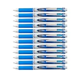 Pentel EnerGel RTX Gel Pens, 0.7 mm Metal Tip, Black/Silver Barrel, Blue Ink, Box of 12 (BL77-C) – view 1