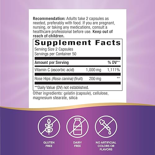 Miniatura 2 de Nature's Way Vitamina C con rosa HIPS, potente antioxidante y soporte para la función inmune de la vitamina C*, promueve el colágeno para una piel