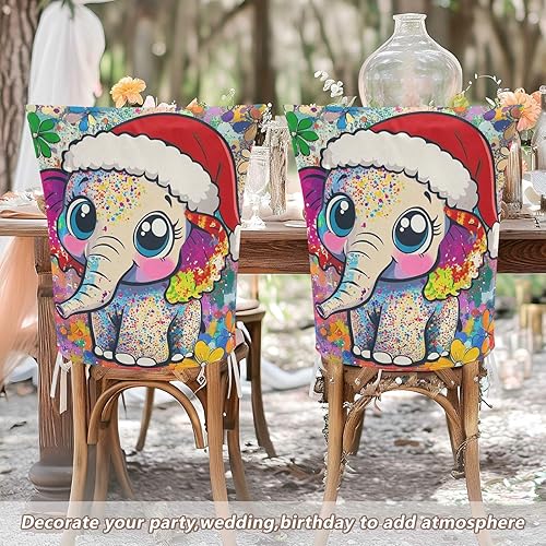 Miniatura 6 de Juego de 6 fundas decorativas para sillas de comedor con diseño de elefante de Feliz Navidad