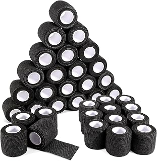 36 Rolls Black Elastic Self Adhesive Bandage Wrap 2 Inch, Breathable Cohesive Bandage, Ankle Sprains Swelling Sports Athletic Grip Tape, Dogs Pet Vet Wrap