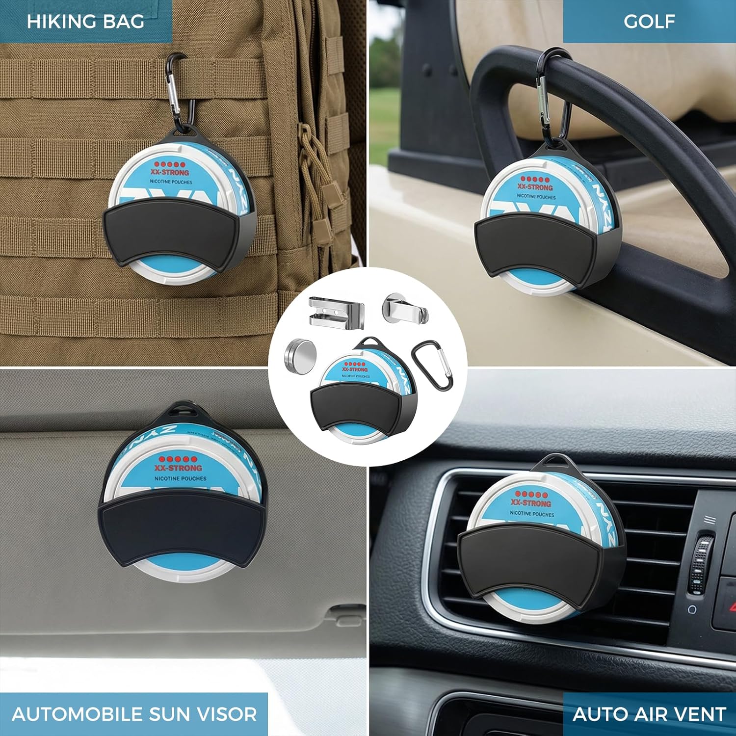 2 Pack-ZYN Holder for Car – Magnetic Silicone Holster Clip for Belt, Backpack & Dashboard, Fits ZYN/NZE/Alpha Pouch Cans zyn Metal can - Image 2