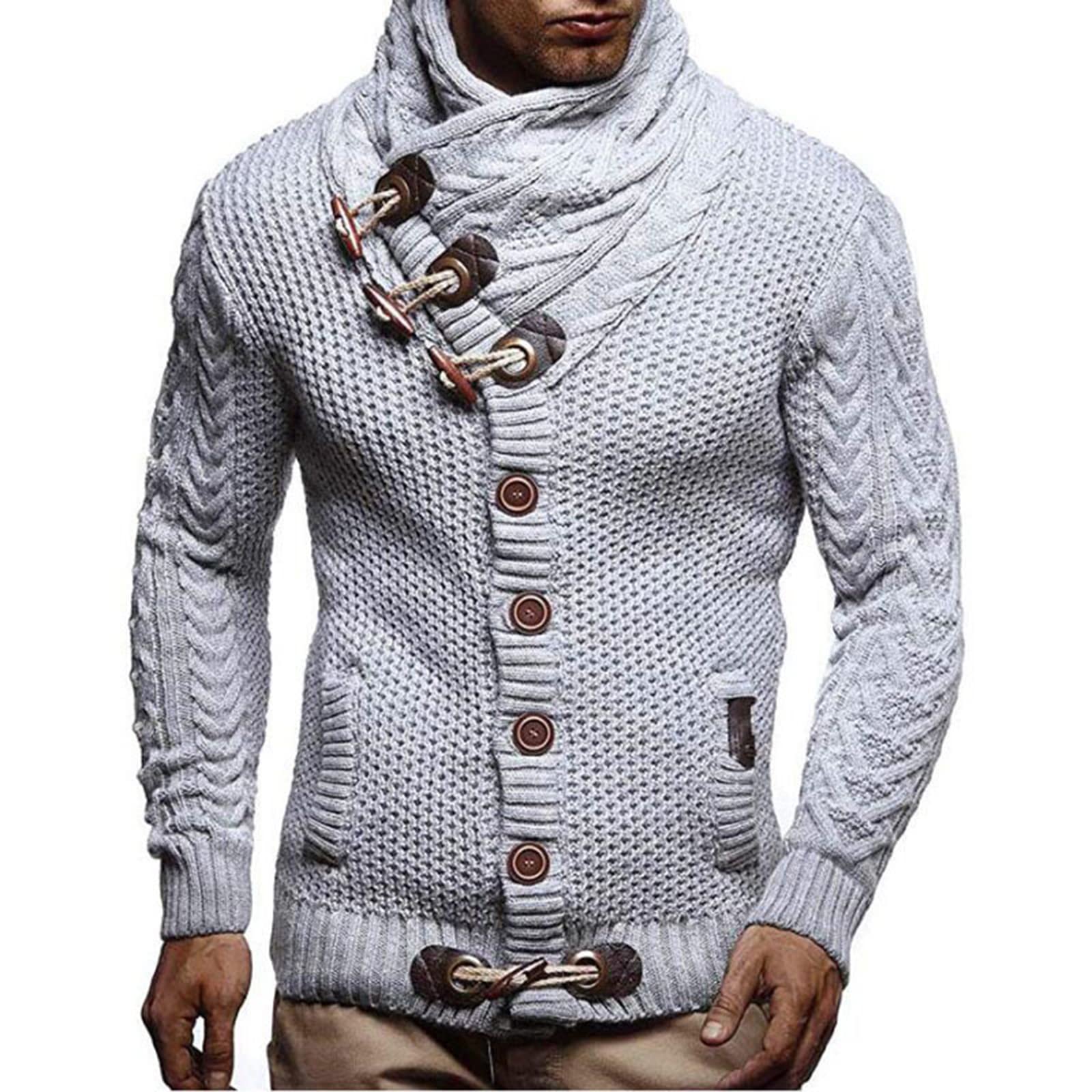 TEEZR Suéter grande para hombre con cuello alto, camisa de punto para hombre, abrigo de punto, cuello alto, cárdigan vintage para hombre