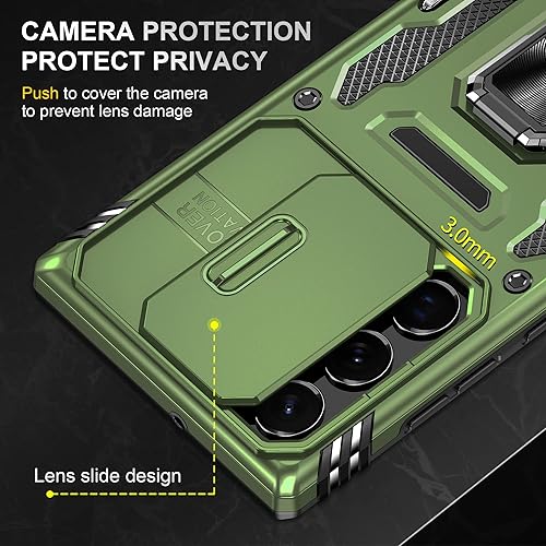 Miniatura 5 de Funda para teléfono celular para Galaxy S22 Ultra, verde, funda protectora para cámara deslizante, protección resistente, soporte de soporte, funda