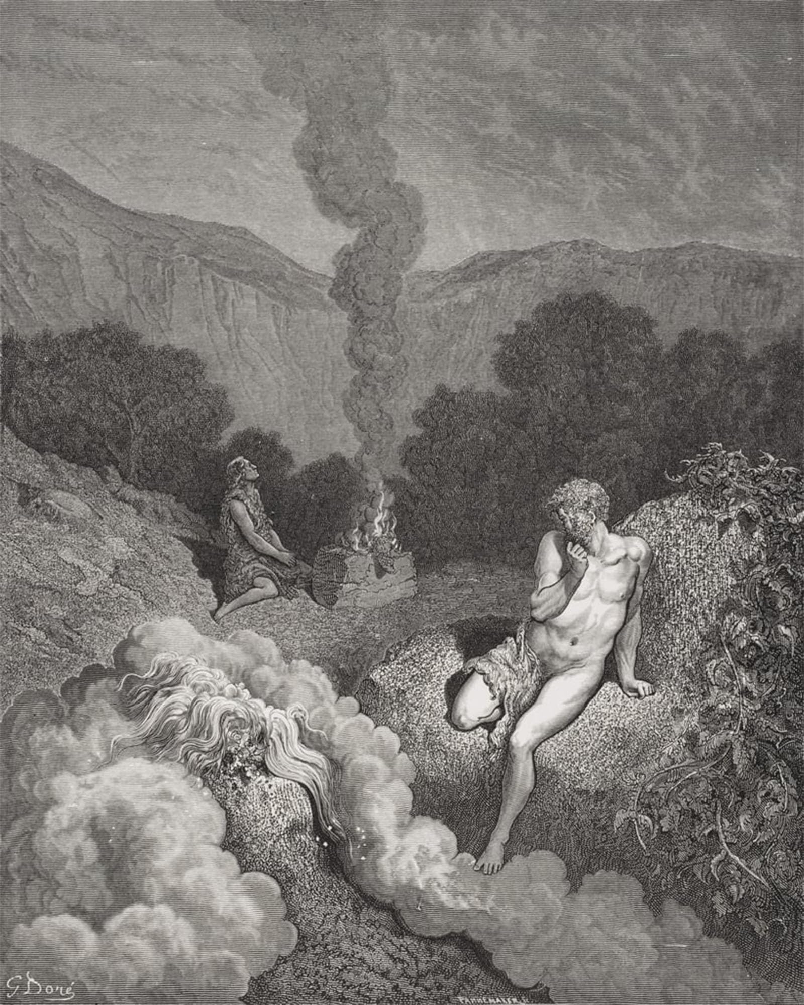 ARTXLXXBN Famous Prints Artwork Pictures Poster Painting Art Cain and Abel Offering Their Sacrifices by Gustave Dore Artwork Landscape Pictures for Home Decor 60x90cm