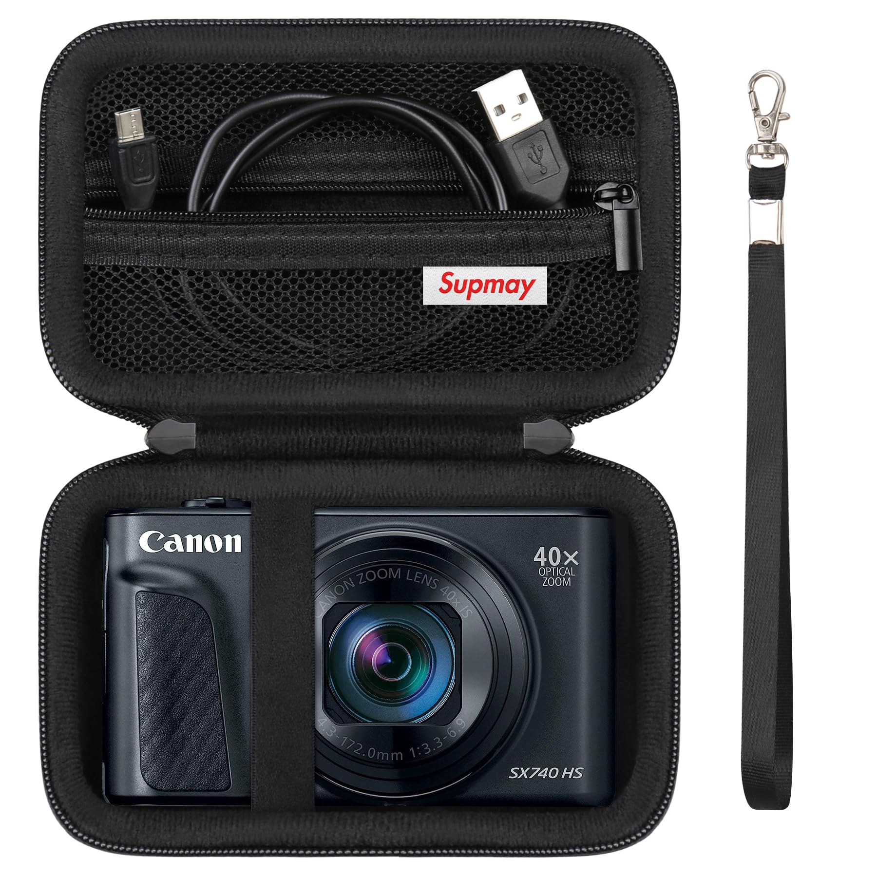 Hard Carrying Case for Canon PowerShot SX740/SX730/SX720/SX620/G7X Digital Camera, Protective Storage Bag with Zipper Mesh Pocket for Battery Pack, Charging Cable, USB Card, Black