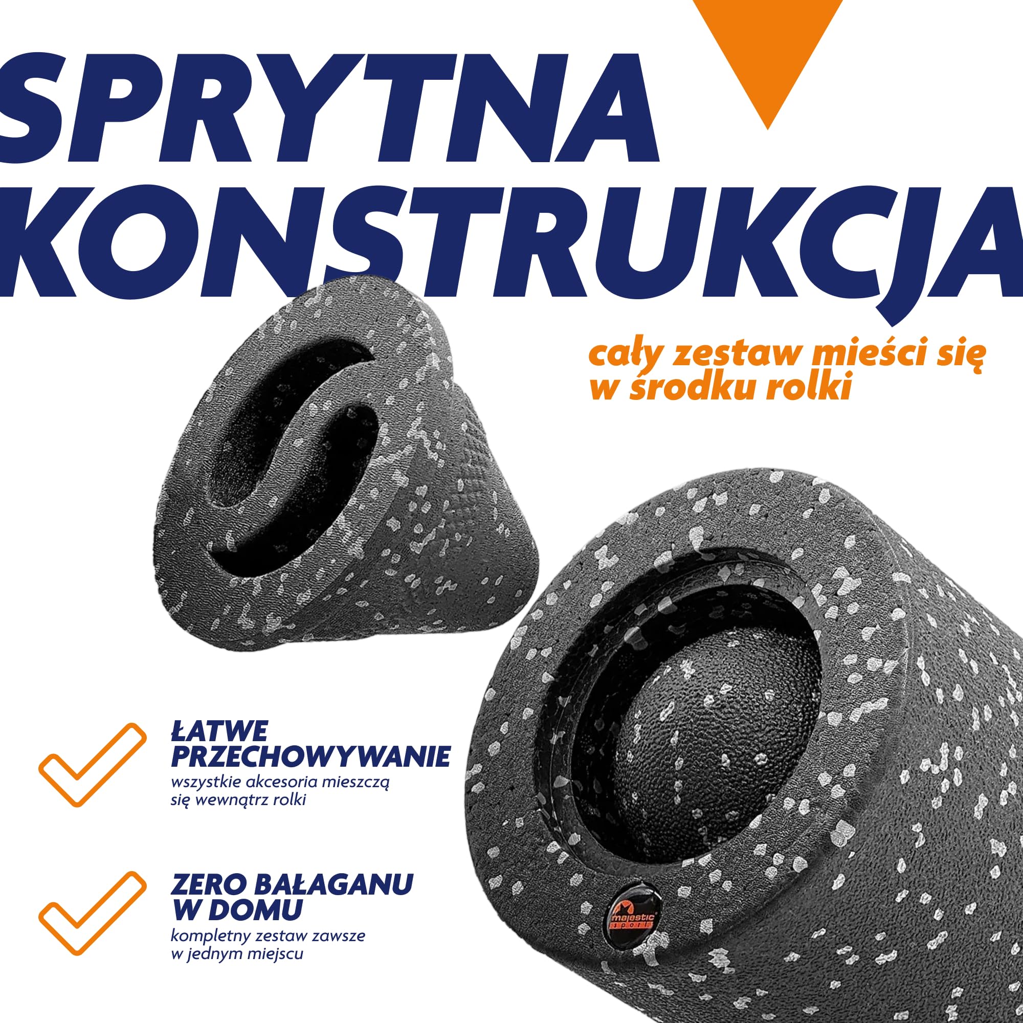 Majesatic Sport Tenso Oculto, 5-częściowy zestaw rolek do masażu powięzi, wałek do masażu powięzi 35 x 15 cm, podwójna piłka, lacrosse, urządzenie do masażu punktów spustowych, przycisk spustowy