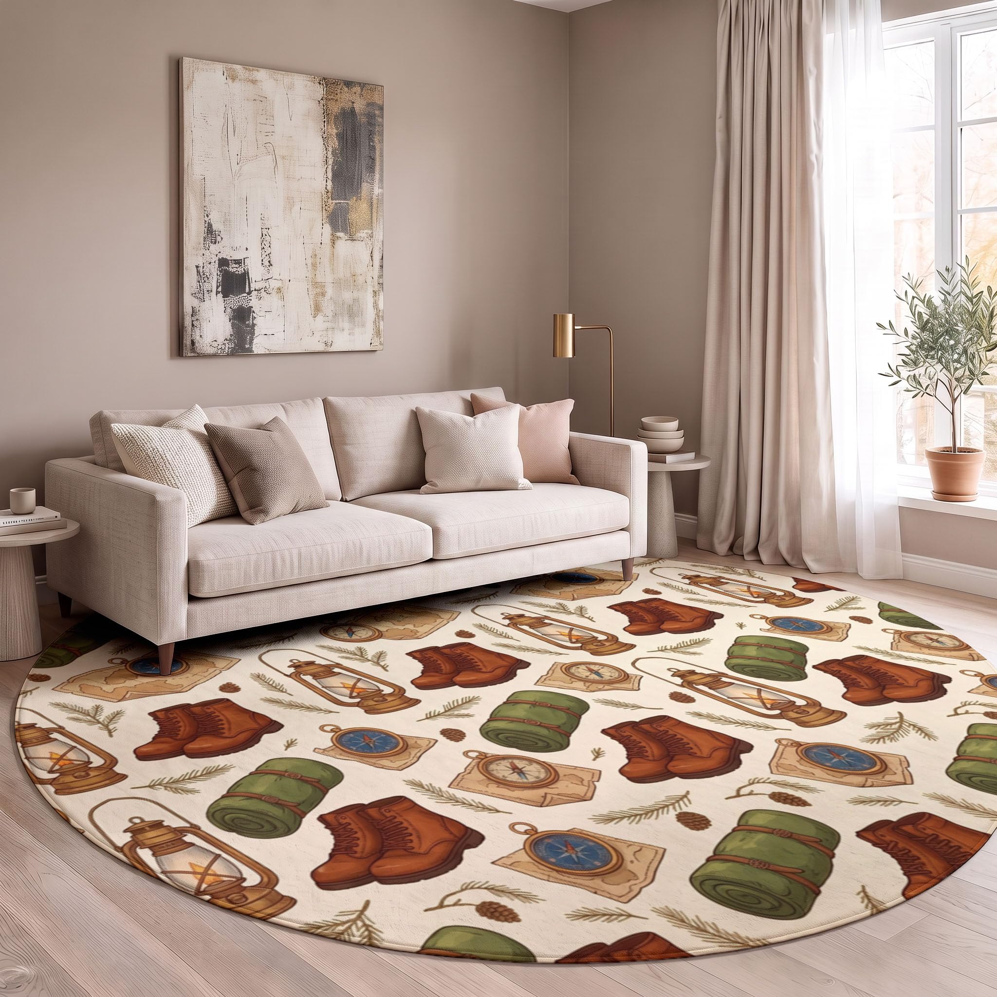 Tapis Style Rétro Aventure en Plein Air Rond 120cm