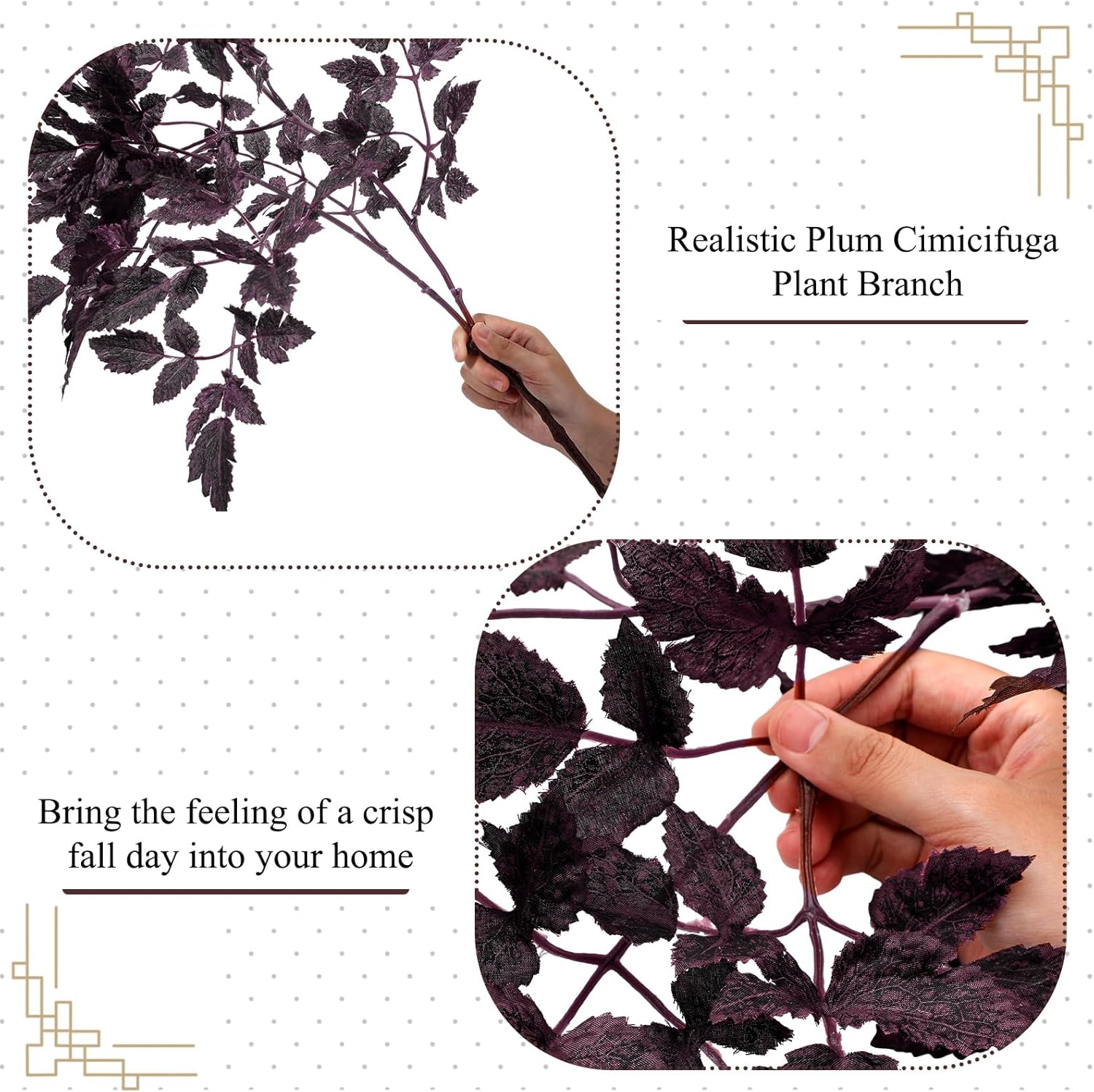 Lyrow 12 Pack Artificial Cimicifuga Plant Leaf Spray Faux Plum Cimicifuga Ramosa Leaf Branch Fall Stems for Home Vase Table Wedding Farmhouse Mantel Harvest Decor (19.5 Inches)