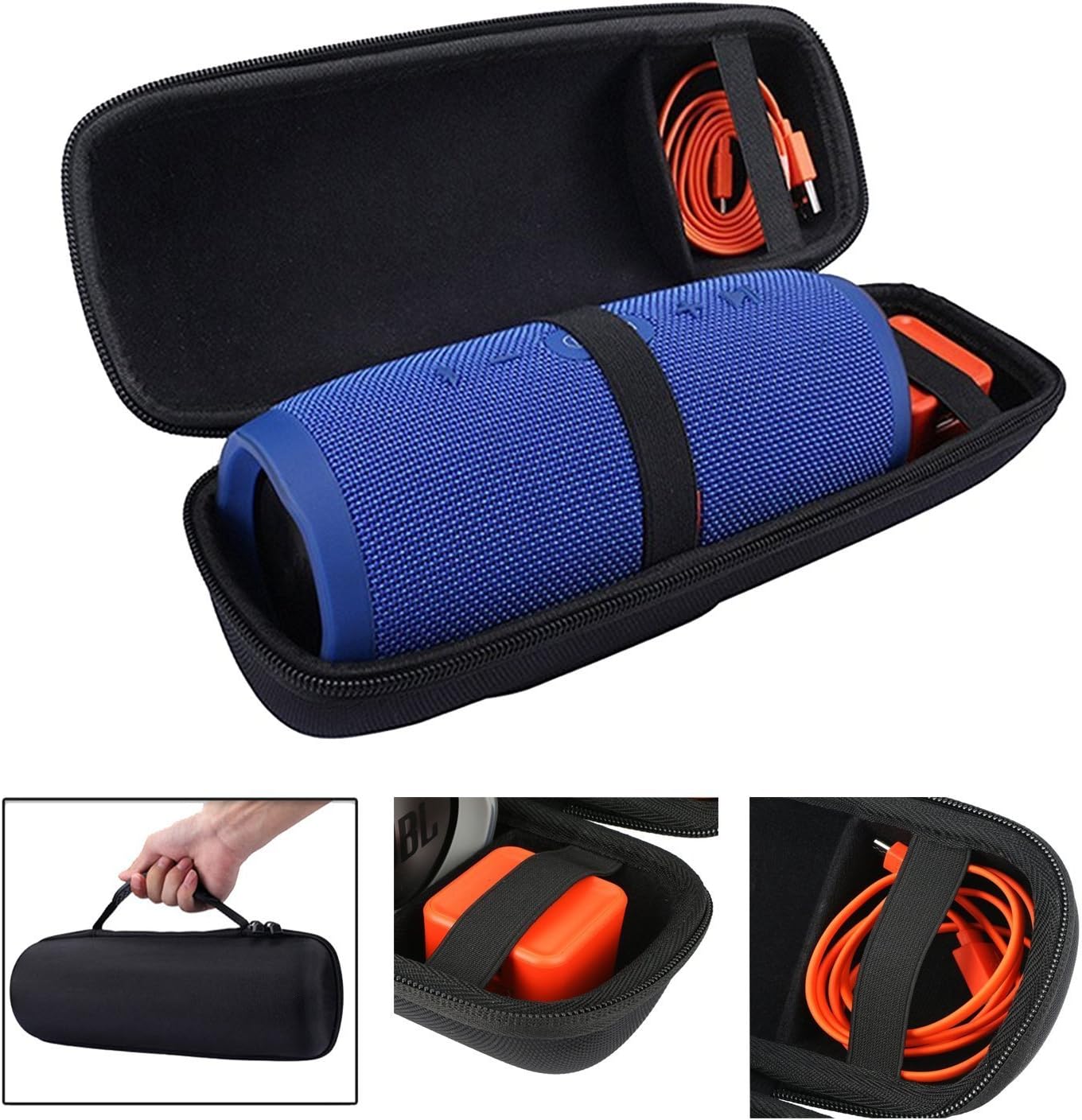 JBL Charge 3 Case, Ownmax Portable Hard Carrying Zipper Bag Case Cover For JBL Charge3, Extra Space for Plug & Cables, All Black