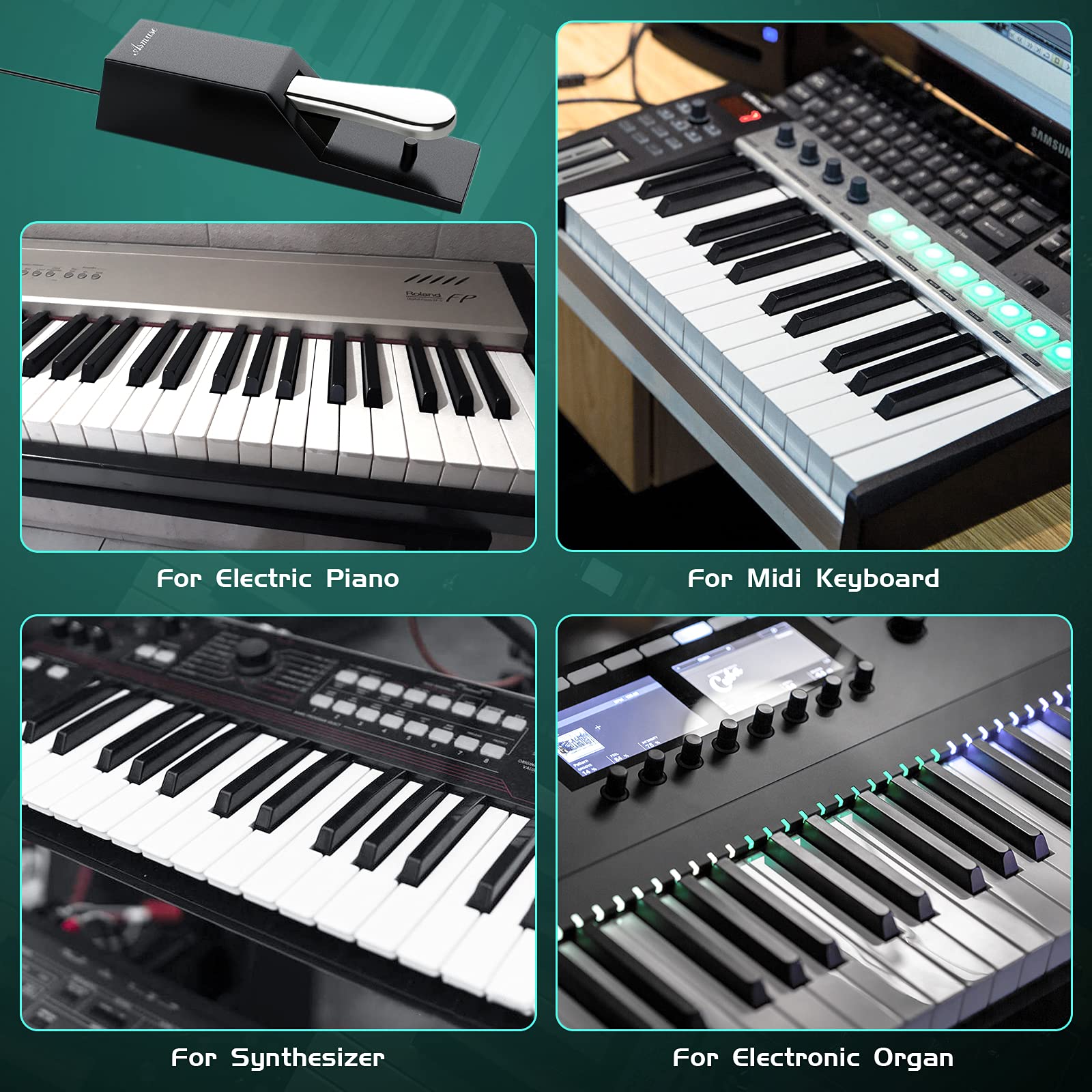 Asmuse Sustain Pedal Piano, Pedal Sustain Teclado con Interruptor de Polaridad, Pedal Piano Universal para Pianos Digitales y Teclados Electrónicos