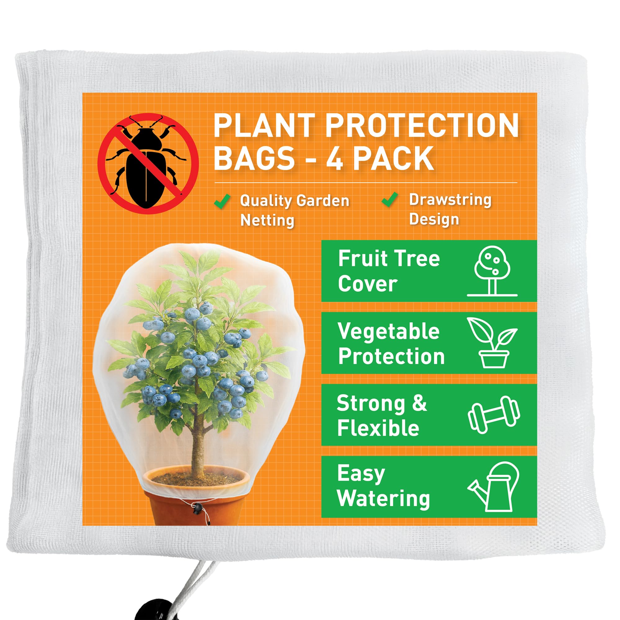 Red para Árboles Frutales 100x75CM en 4 Piezas | Bolsas de Protección para Frutas y Verduras en Diferentes Tamaños | Red de Jardín Blanca para Arándanos y Tomates
