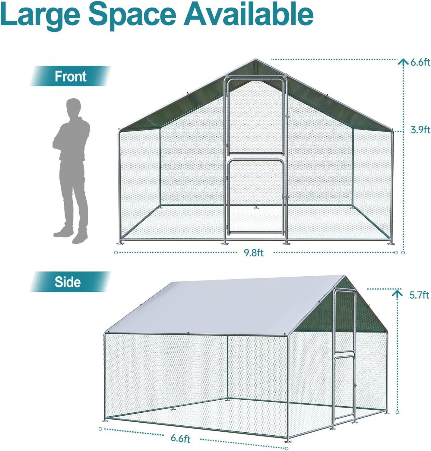 Airynee Large Chicken Coop, Chicken Coops for 10 Chickens, Chicken Runs for Yard with Water Poof & UV Resistance Cover, Spire Roof Chicken Coop Run with Double Lockable Doors for Outdoor Backyard