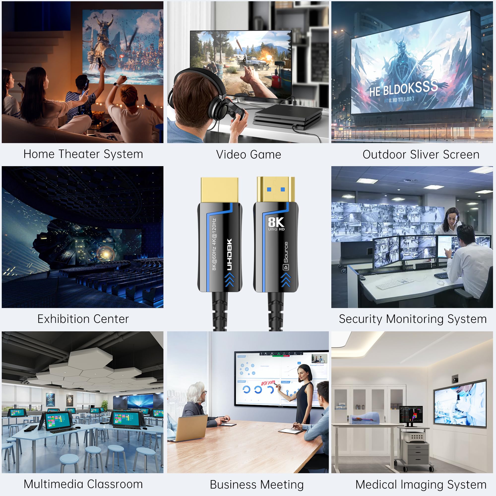 Cable HDMI de fibra óptica de velocidad HDMI 2.1 8K @60 4K @120Hz 48Gbps HDR eARC HDCP compatible con proyector UHD TV Box PS5, conector chapado en oro, computadora ultra alta (fibra óptica, 15